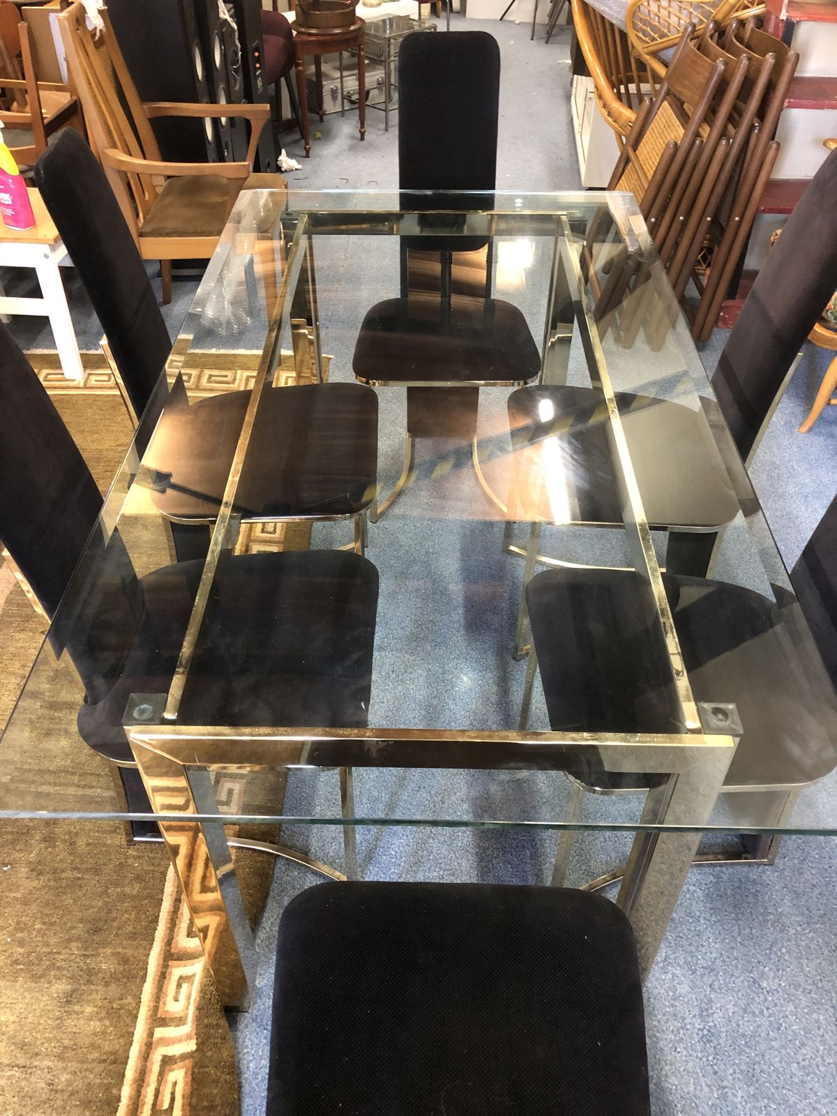 photo furniture Willy Rizzo Glass Dining Room Table And 6 Matching Chairs