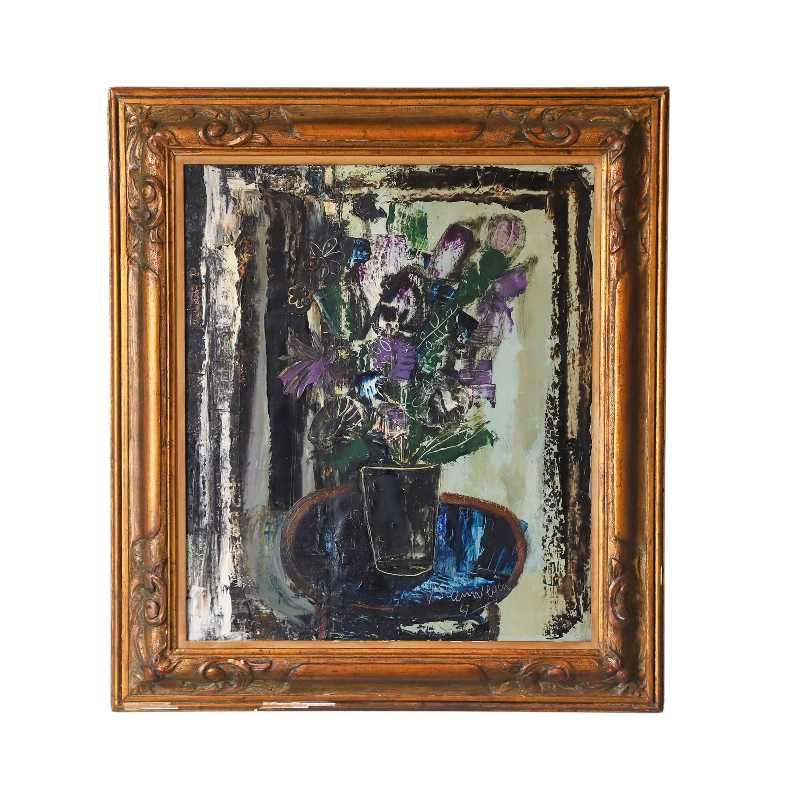 Floral Still Life – Oil On Canvas By Gustave Van Steenwegen (1905–1986)