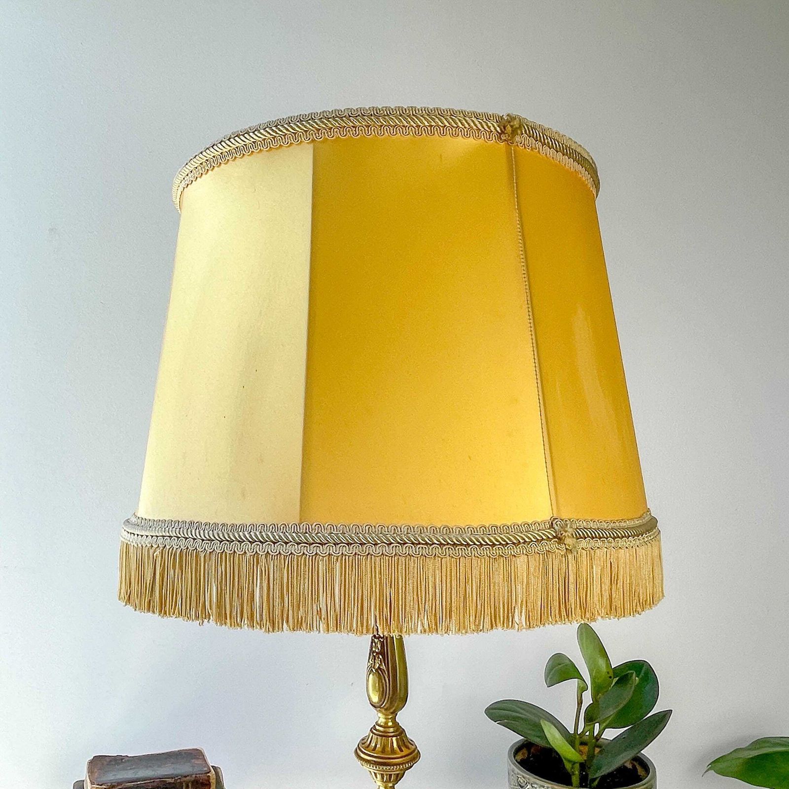 Louis XVI Style Gilt Bronze Lamp With Yellow Fringed Shade   Elegant Vintage Antique Lamp photo vinterior