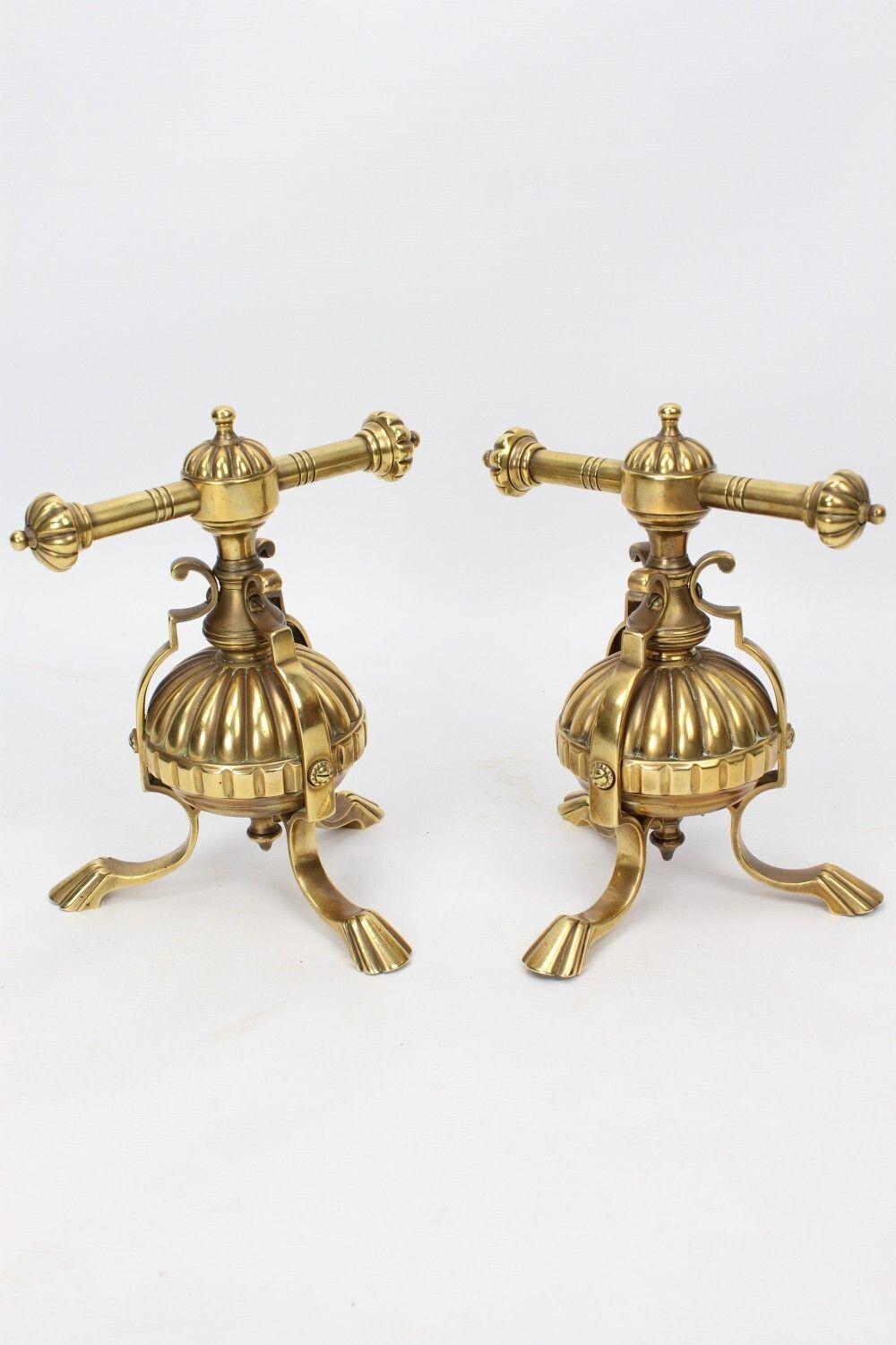 Pair Victorian Brass Fire Dogs James Cartland & Sons