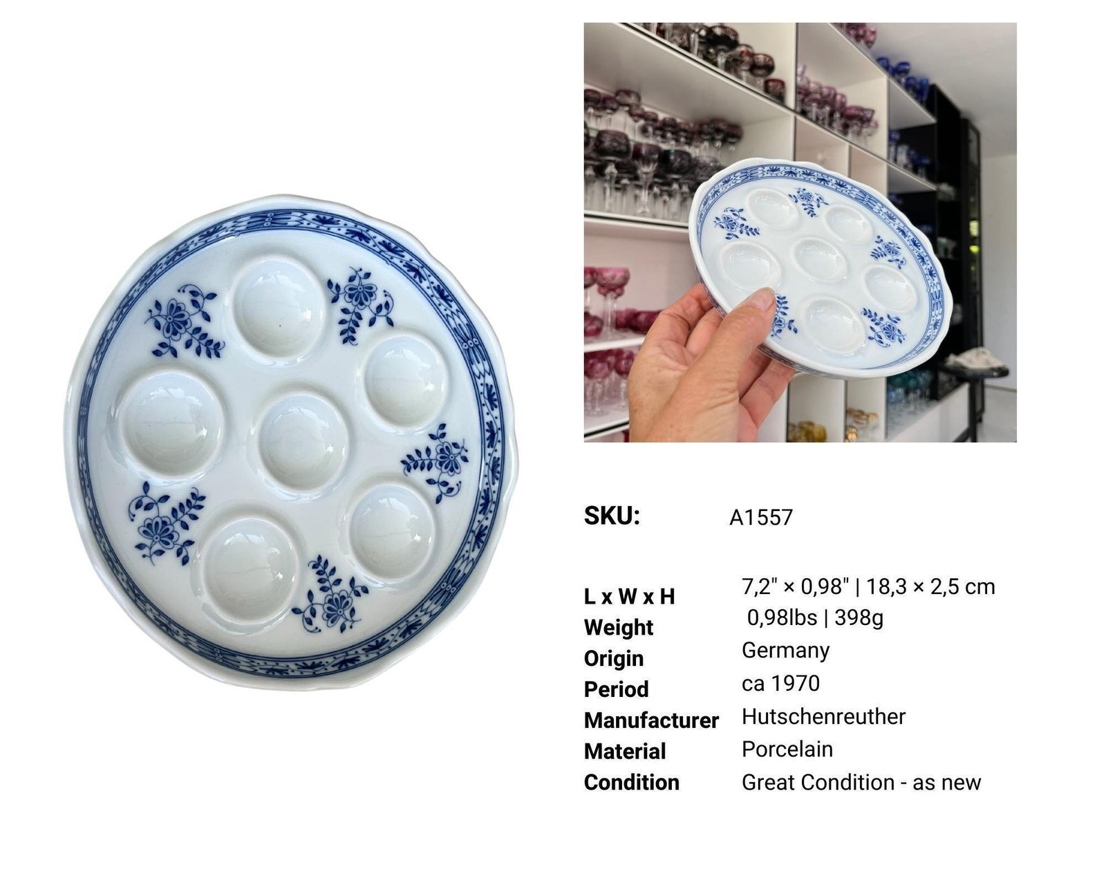 Blue Onion Escargot Plate | 1 St. | Vintage Hutschenreuther photo vintage