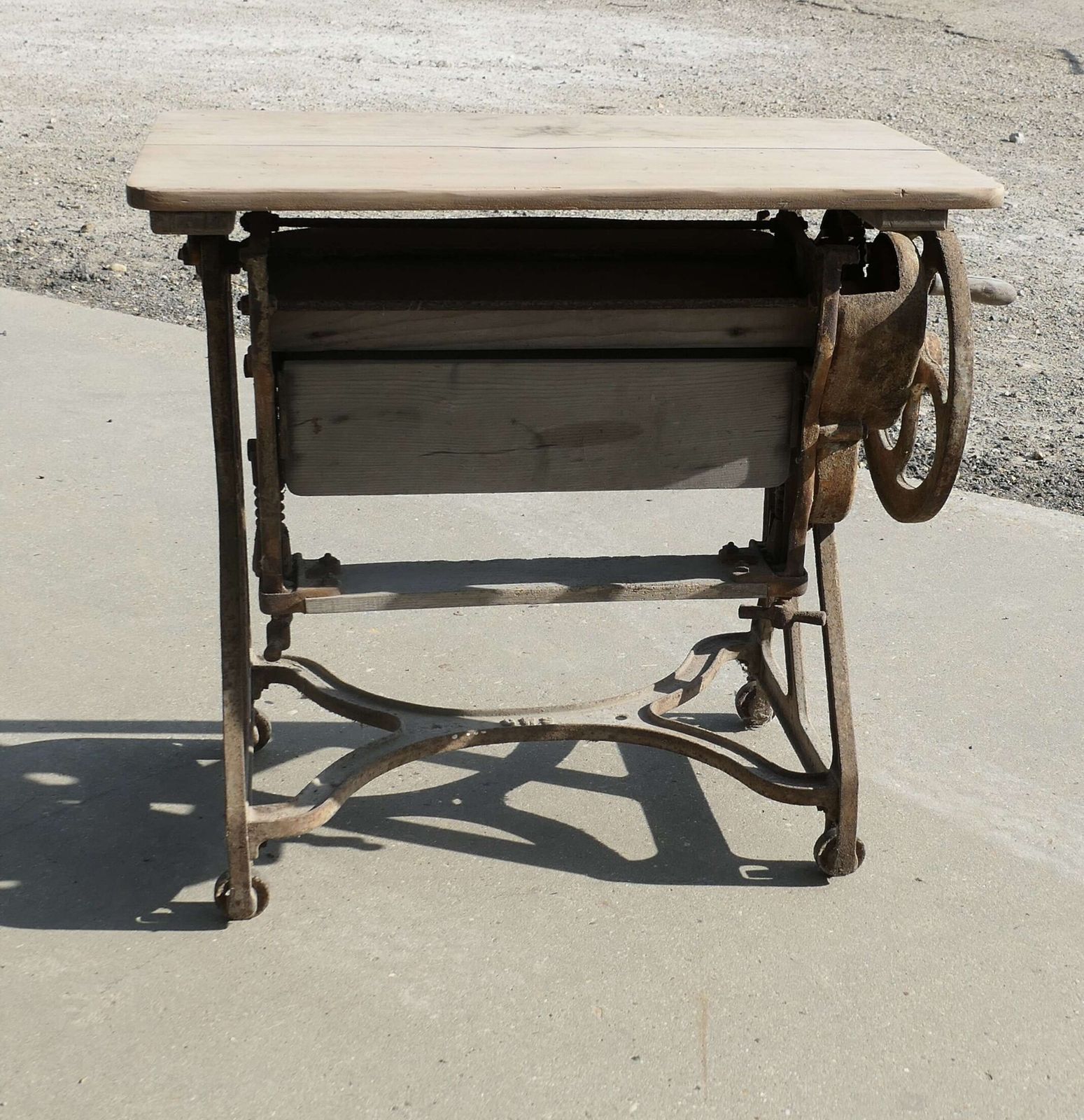 Pine Top Mangle Or Cast Iron Industrial Garden Table photo furniture