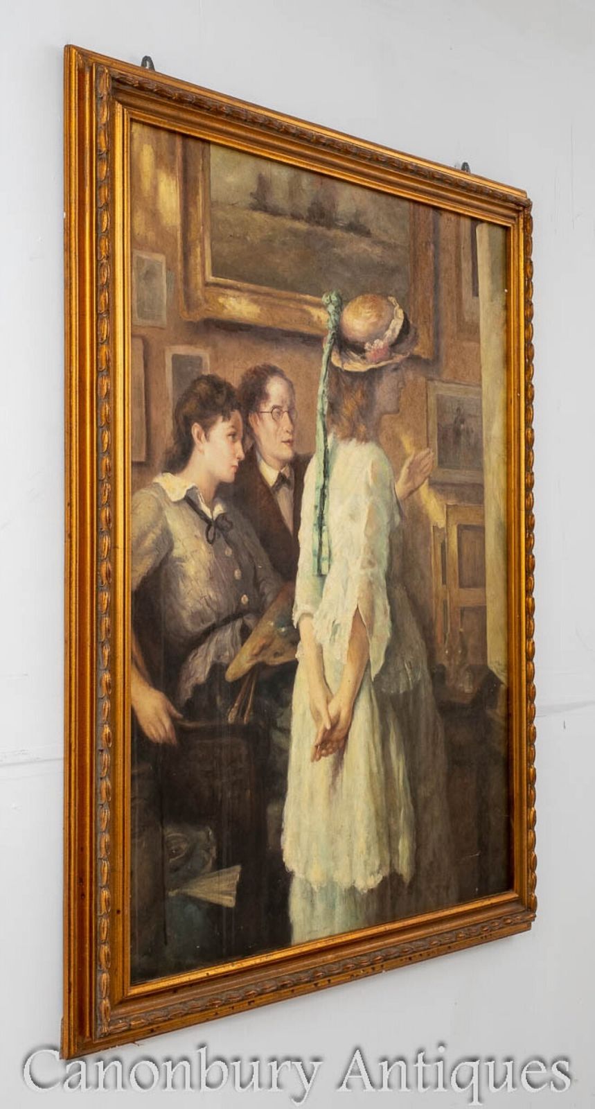 Victorian Oil Painting Artists Studio Female Portrait photo for sale