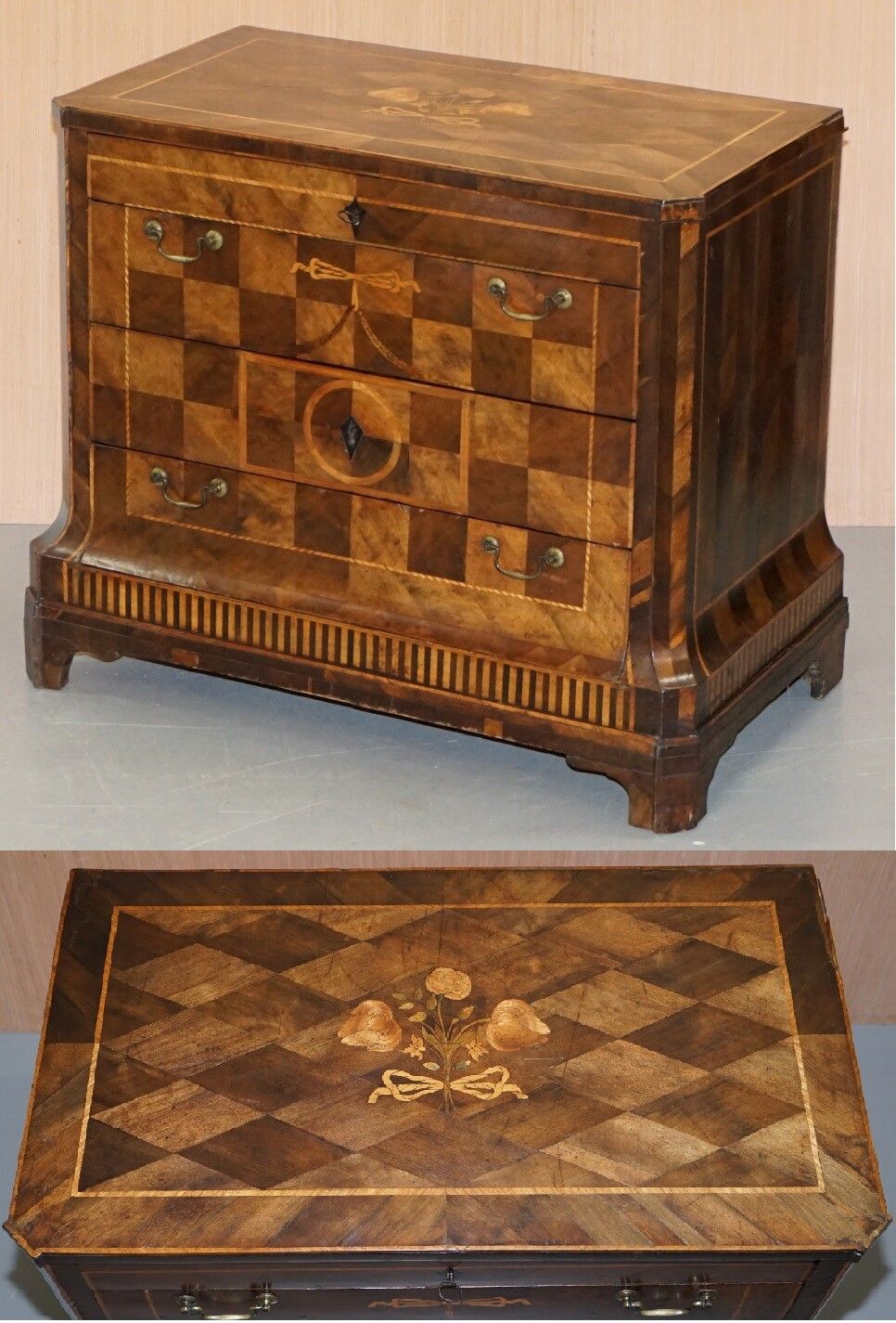 Rare Circa 1780 Continental Parquetry Marquetry Inlaid Commode Chest Of Drawers photo furniture