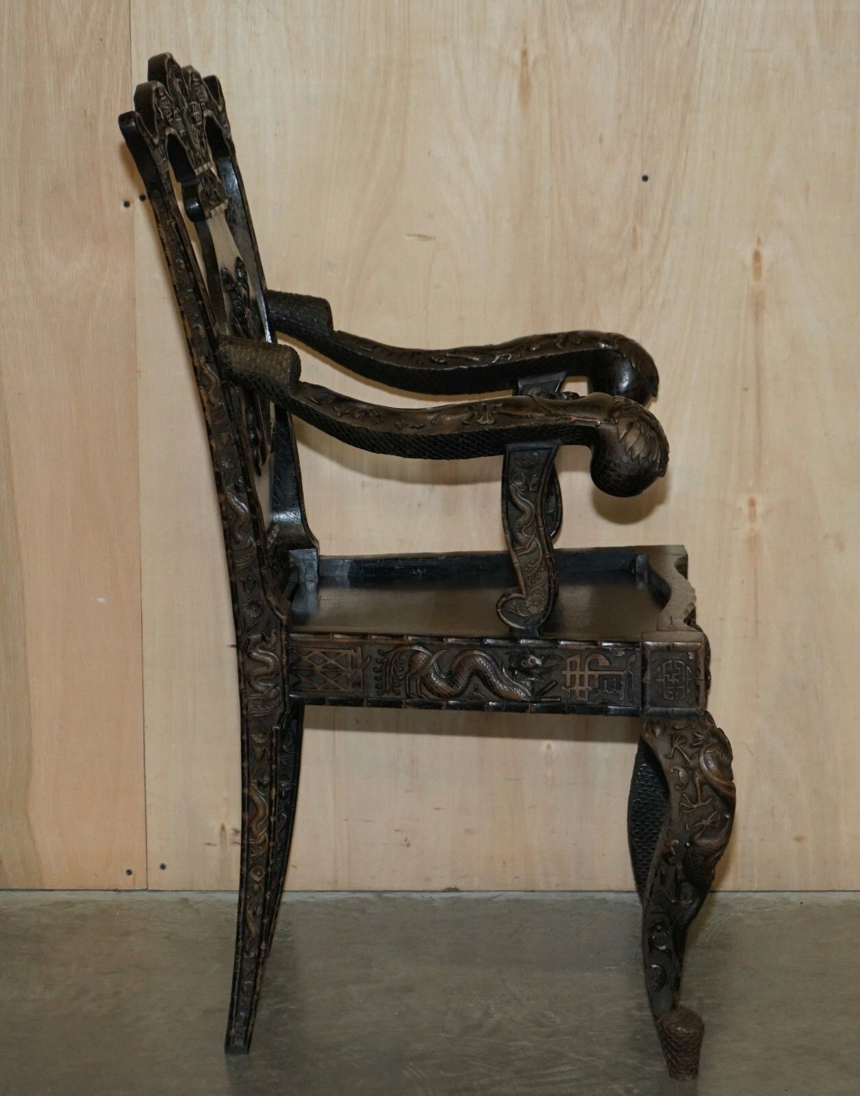 Furniture Antique 1880 Heavily Carved Chinese Dragon Carver Armchair Must See Pictures photo