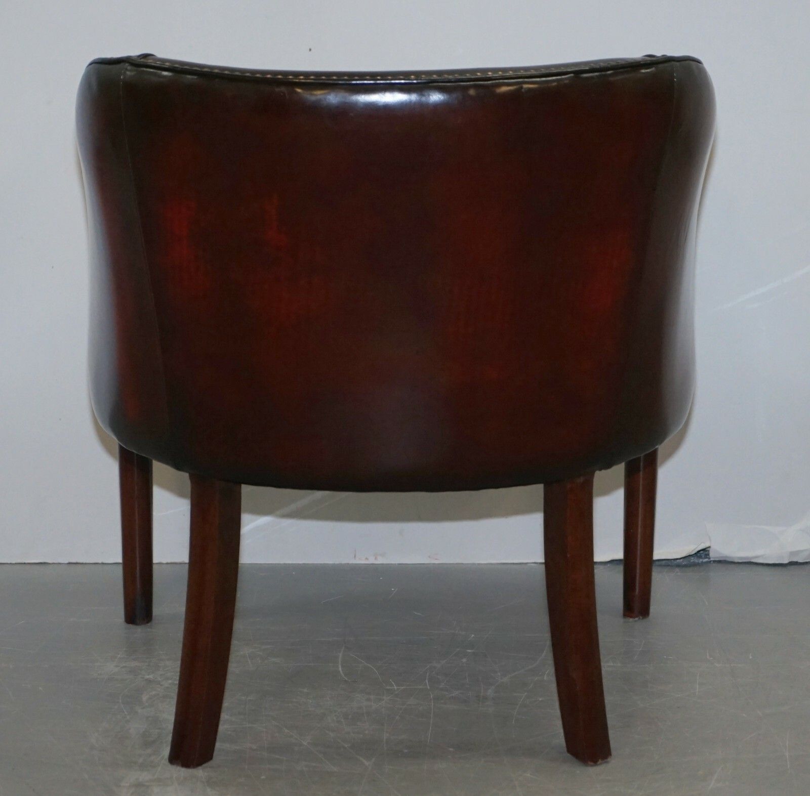 2750.0 Lovely Fully Restored Vintage Hand Dyed Studded Brown Leather Tub Club Armchair photo