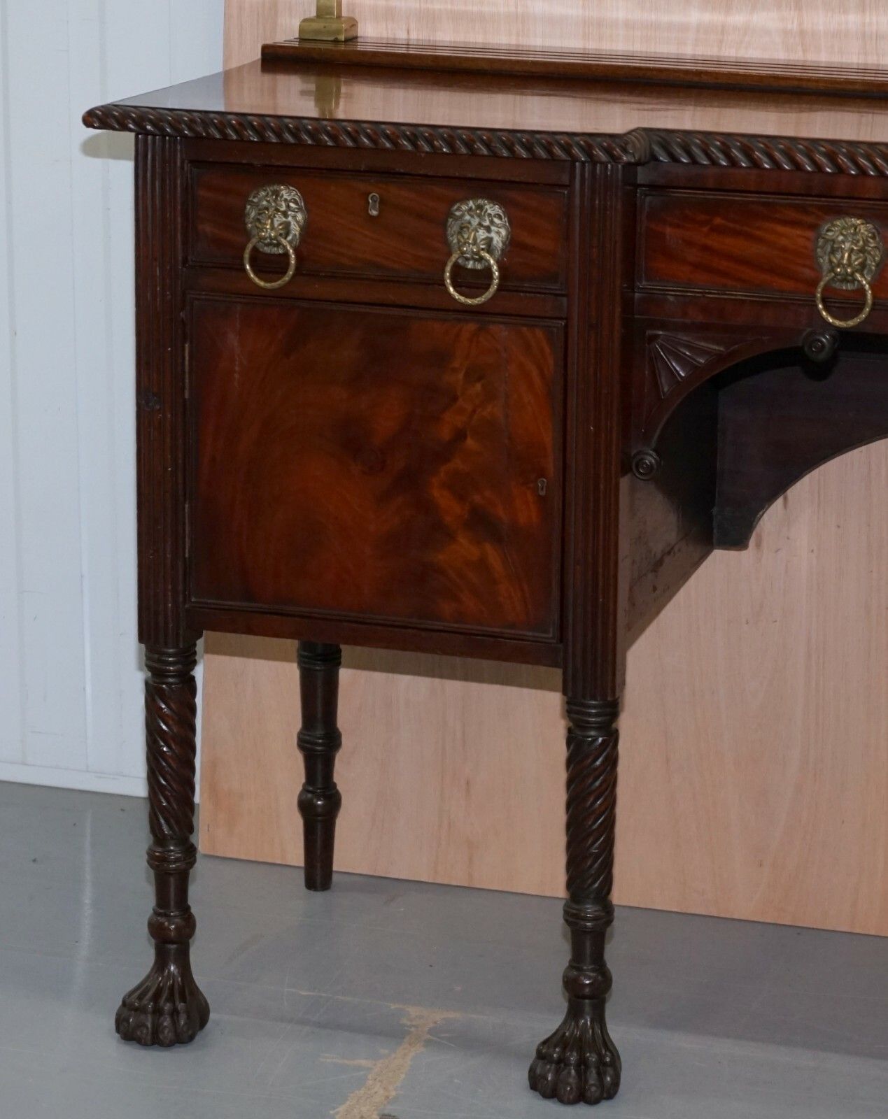Original 1790 Georgian Irish Mahogany Sideboard With Brass Gallery Lion Handles photo Furniture