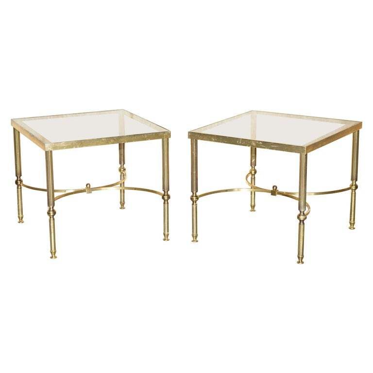 Pair Of Mid Century Maison Jansen Paris Circa 1950's Glass Brass Side End Tables