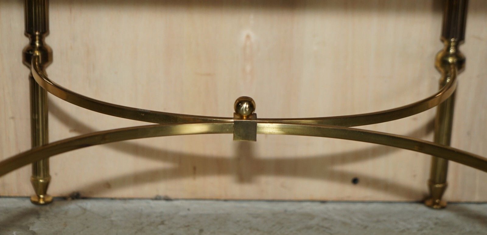 Pair Of Mid Century Maison Jansen Paris Circa 1950's Glass Brass Side End Tables photo vintage