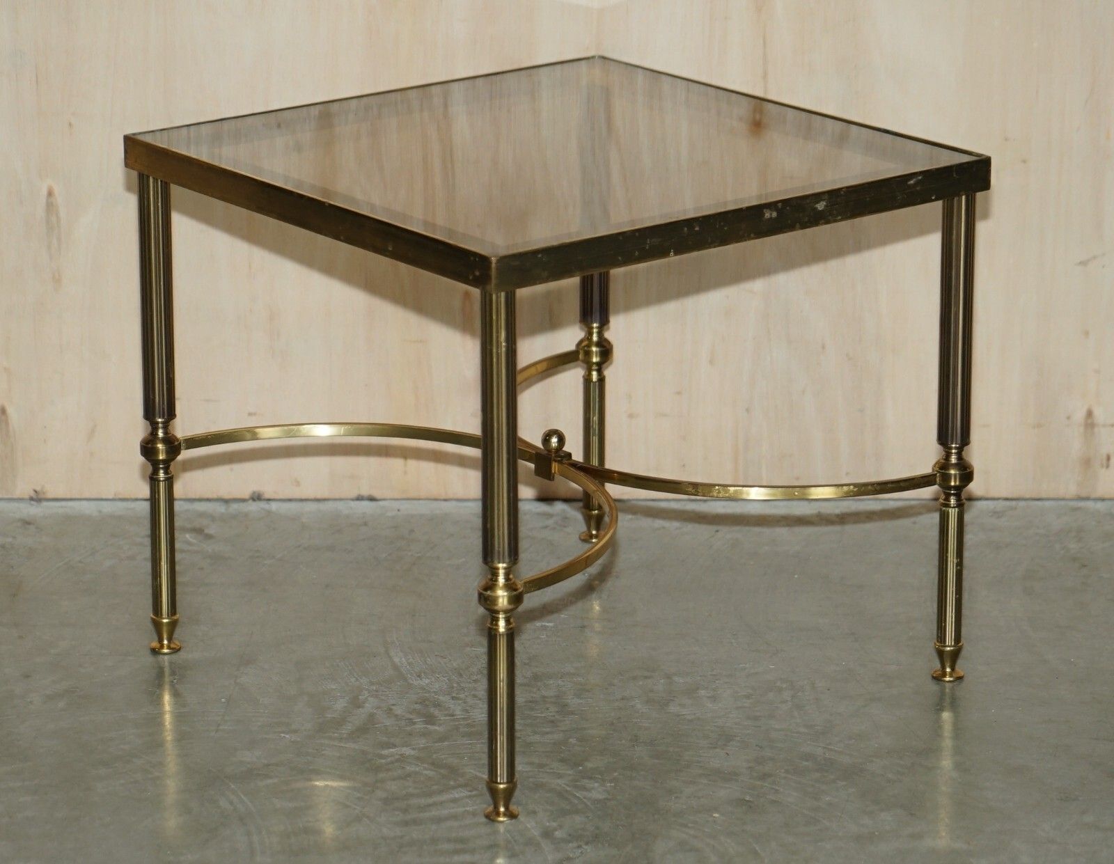 2500.0 Pair Of Mid Century Maison Jansen Paris Circa 1950's Glass Brass Side End Tables photo