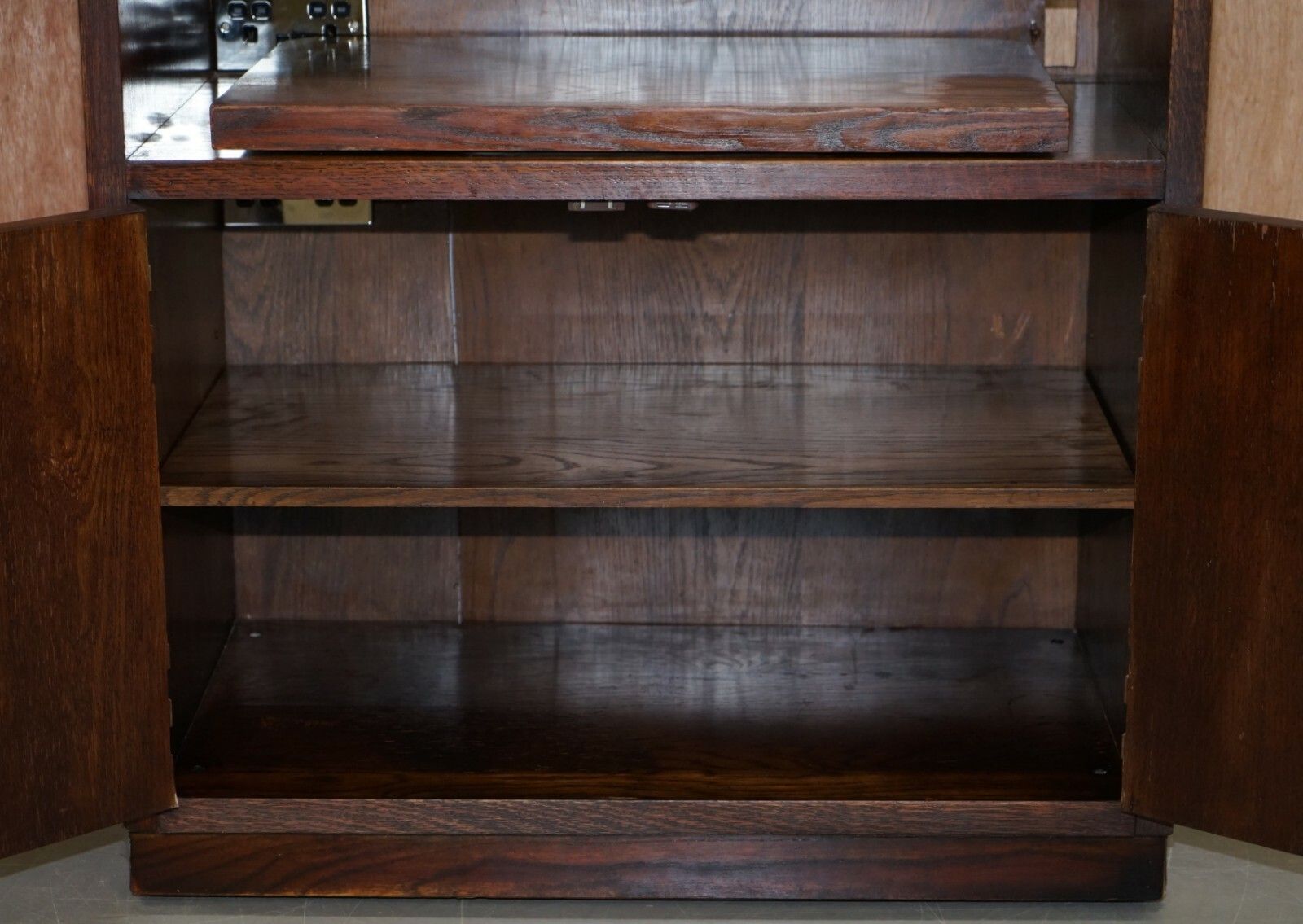 photo furniture Hendredon Military Campaign Media Cupboard Telvision Stand Spotlights & Power