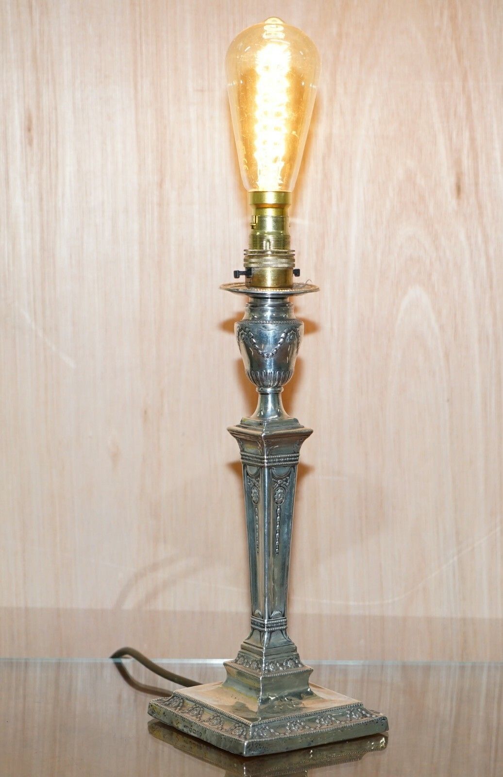 Rare Pair Of 1879 James Bembridge Sterling Silver Corinthian Candlestick Lamps photo vintage