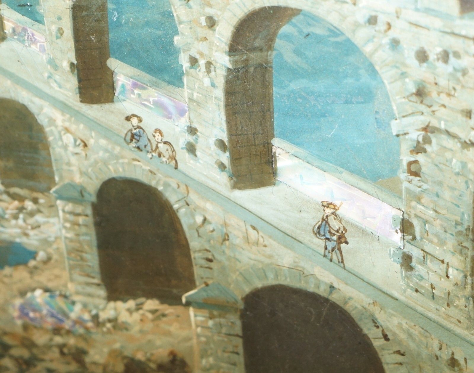 Rare 19th Century Pont Du Gard Aqueduct Grand Tour Mother Of Pearl Tripod Table photo buy