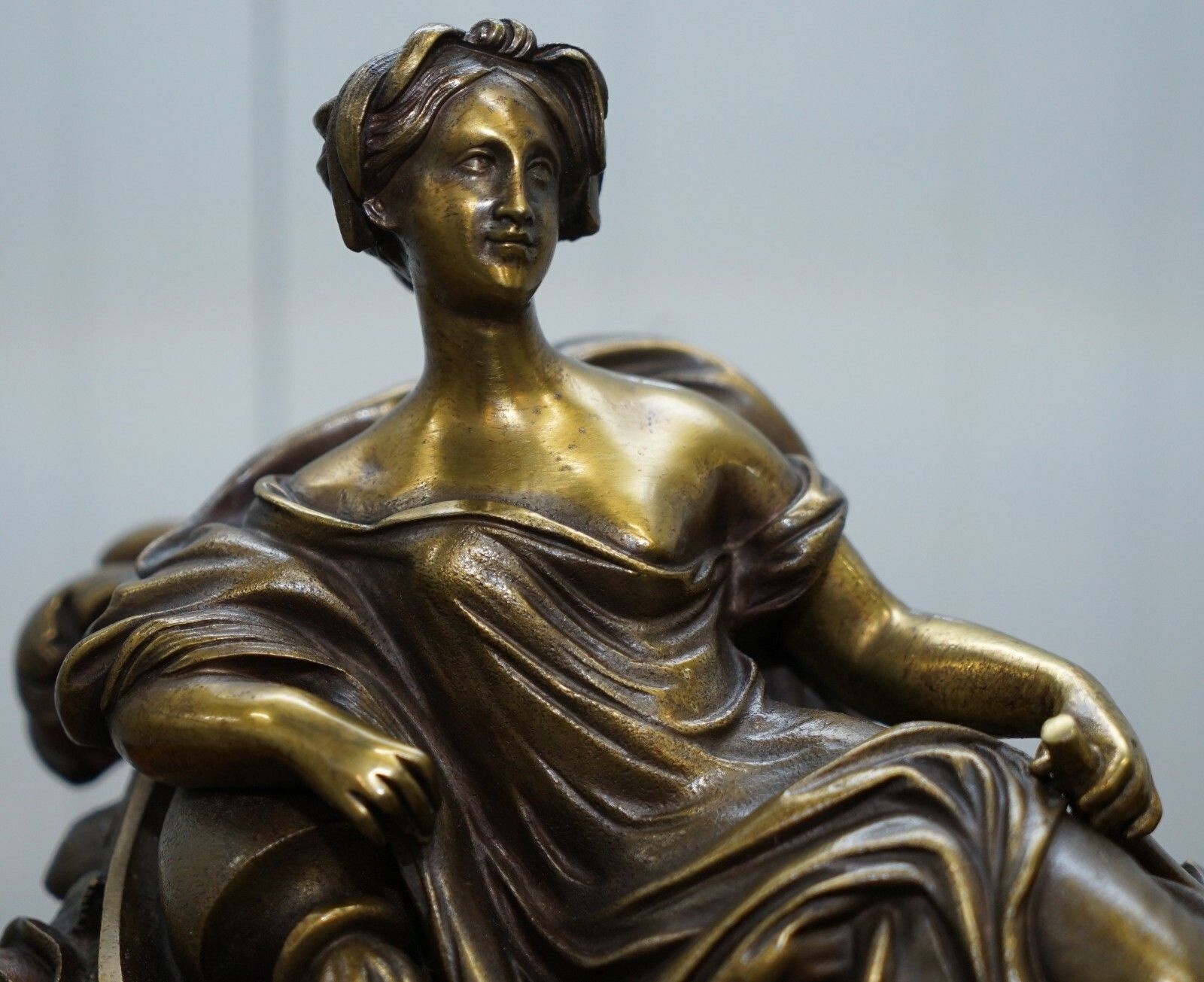 Stunning Pair Of Early Louis XVI French Bronze Chenets After Bouhon Fres Paris photo for sale