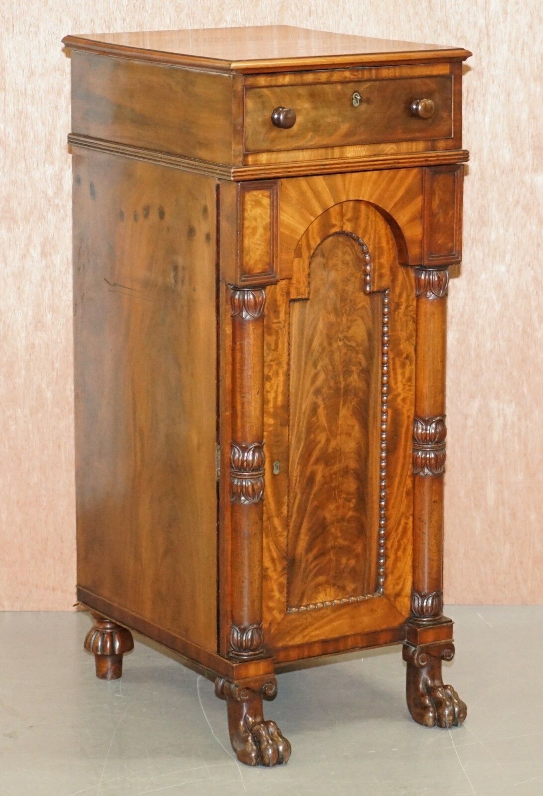 Rare Pair Of Huge William IV 1830 Flamed Mahogany Side Cabinets Campaign Drawers photo vintage