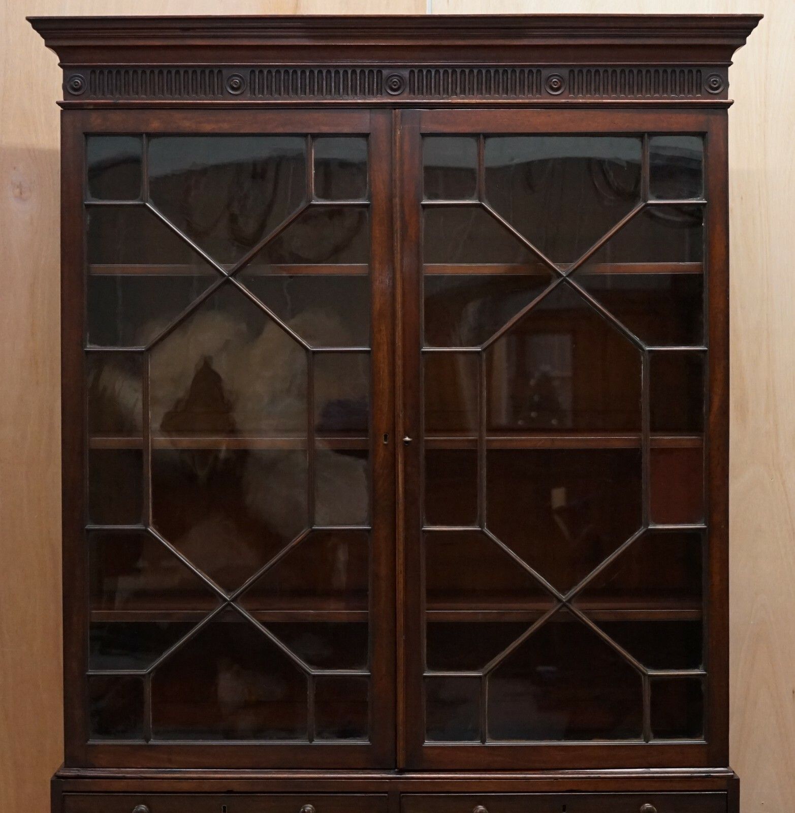 George IV Circa 1820 Mahogany Library Bookcase Inc Drawers Ornate Astral Glazing photo vinterior