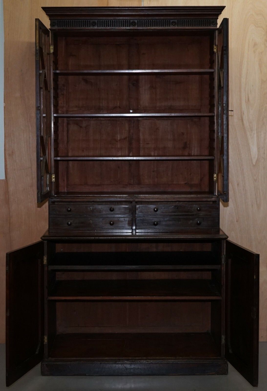 photo furniture George IV Circa 1820 Mahogany Library Bookcase Inc Drawers Ornate Astral Glazing