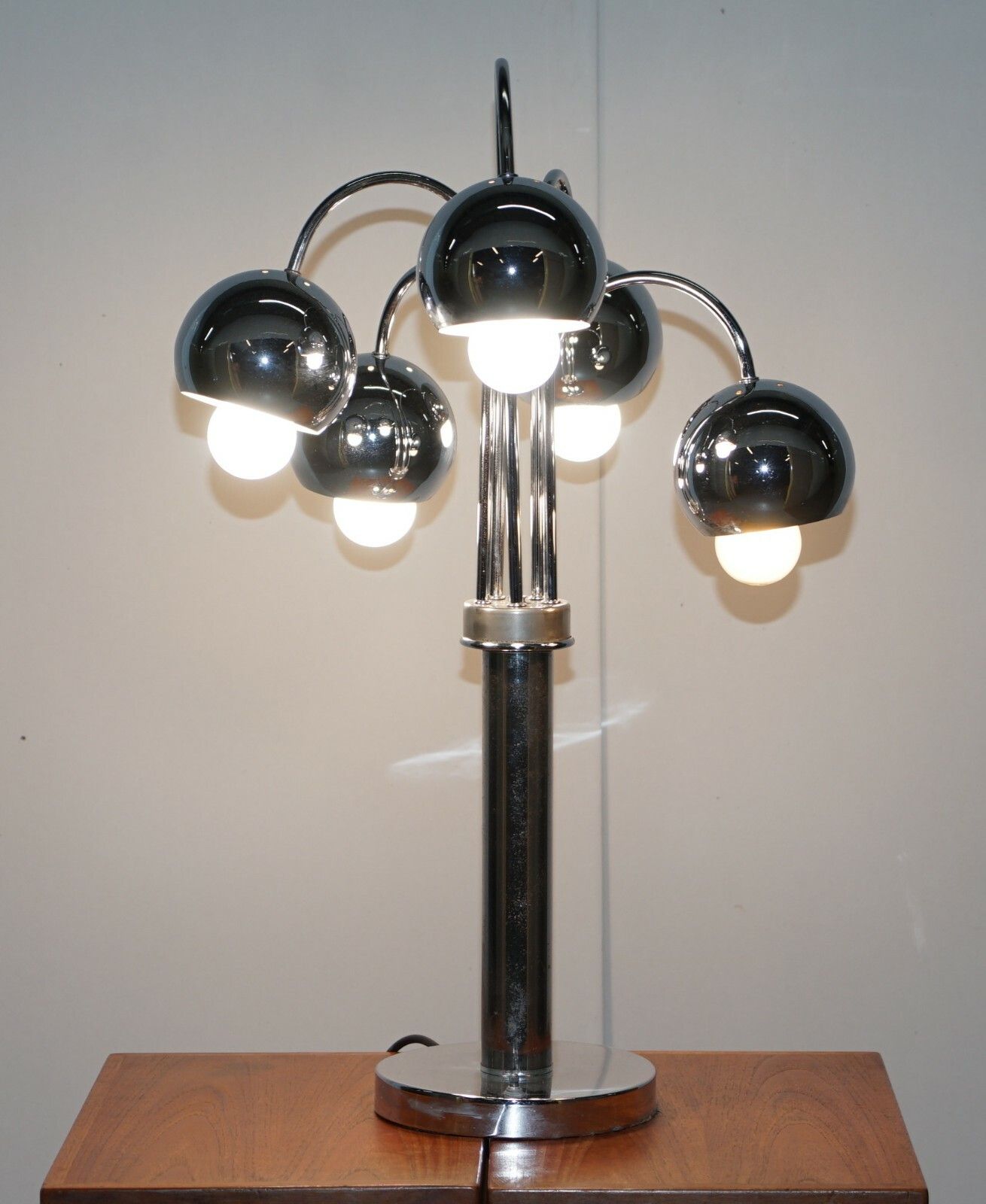 Large Pair Of Original American Atomic Circa 1940's Polished Chrome Table Lamps photo for sale