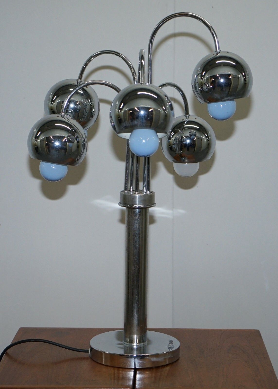photo furniture Large Pair Of Original American Atomic Circa 1940's Polished Chrome Table Lamps