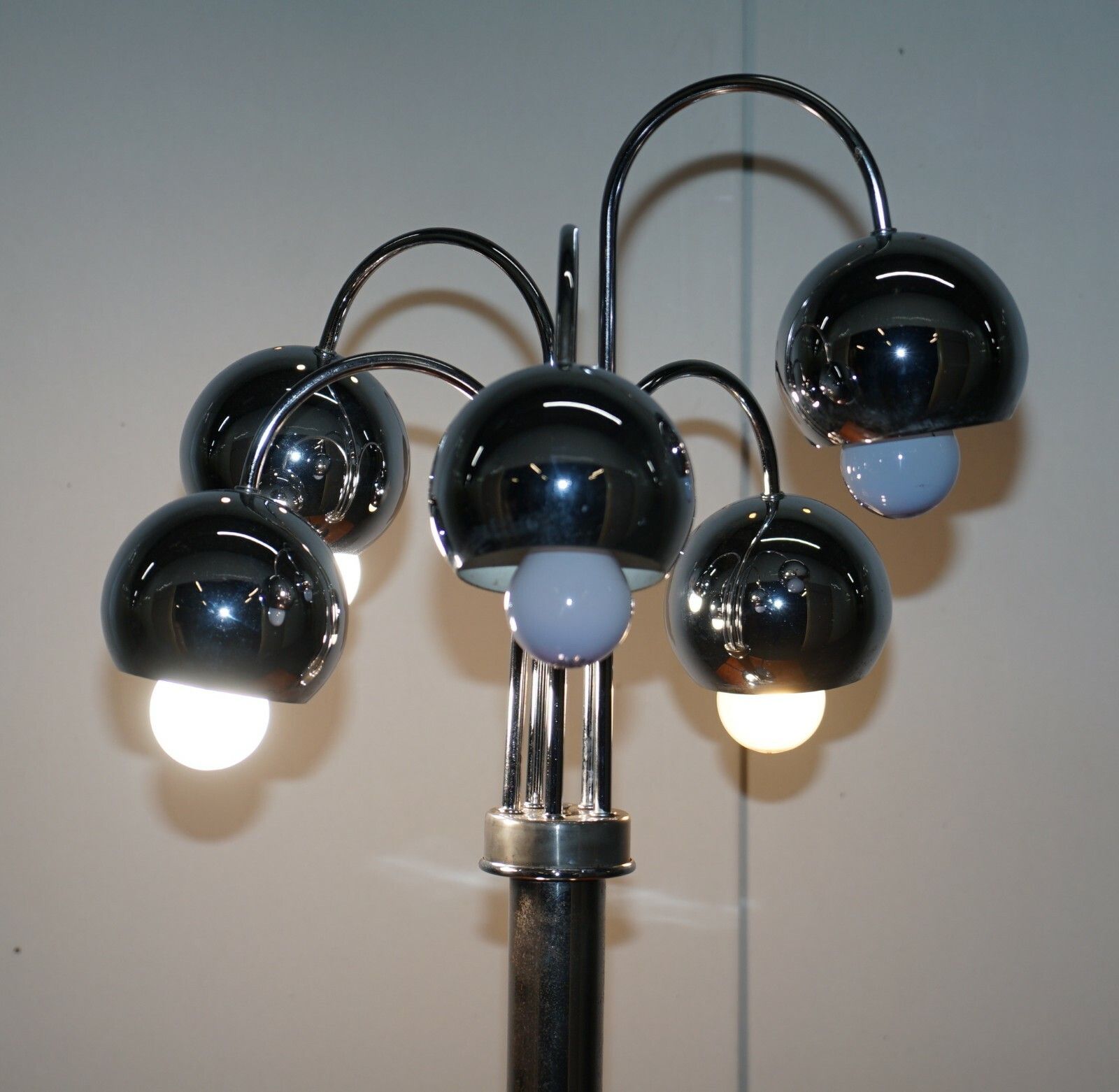 Lighting Large Pair Of Original American Atomic Circa 1940's Polished Chrome Table Lamps photo