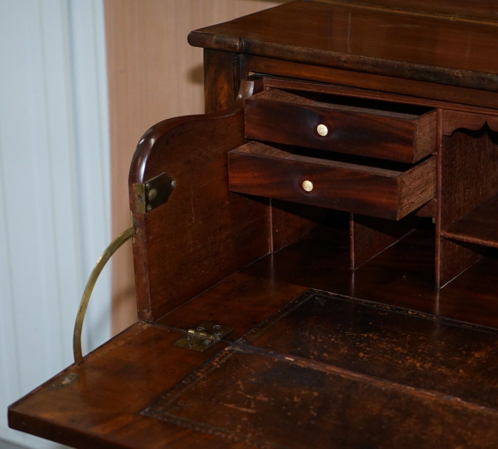 photo furniture Rare Victorian Flamed Mahogany Library Bookcase Secretaire Desk Chest Of Drawers