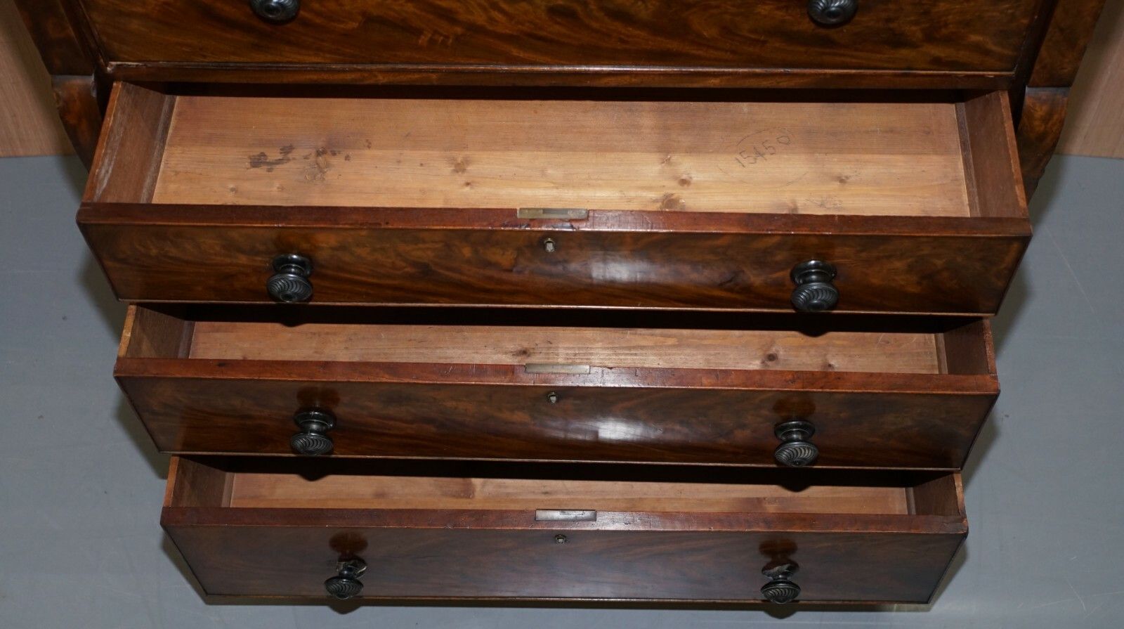 Furniture Rare Victorian Flamed Mahogany Library Bookcase Secretaire Desk Chest Of Drawers photo