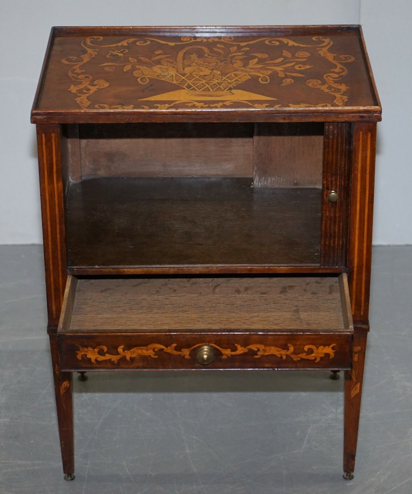 2500.0 Lovely 19th Century Dutch Marquetry Inlaid Side Table With Tambour Fronted Door photo