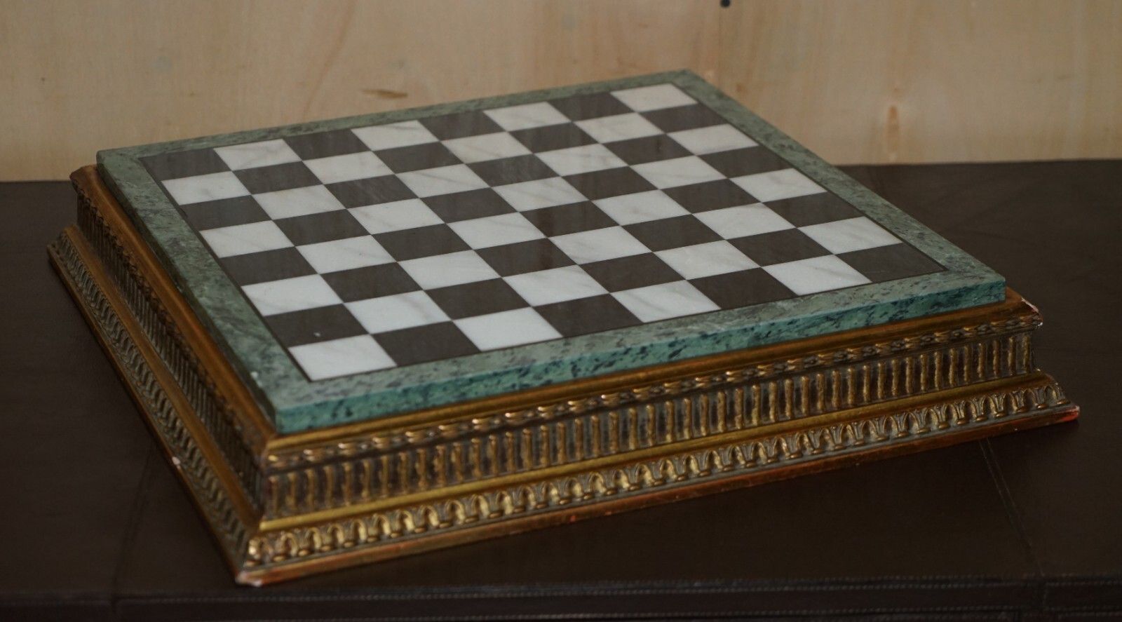 photo furniture Antique Victorian Staunton Chess Pieces Set + Italian Marble Giltwood Chessboard