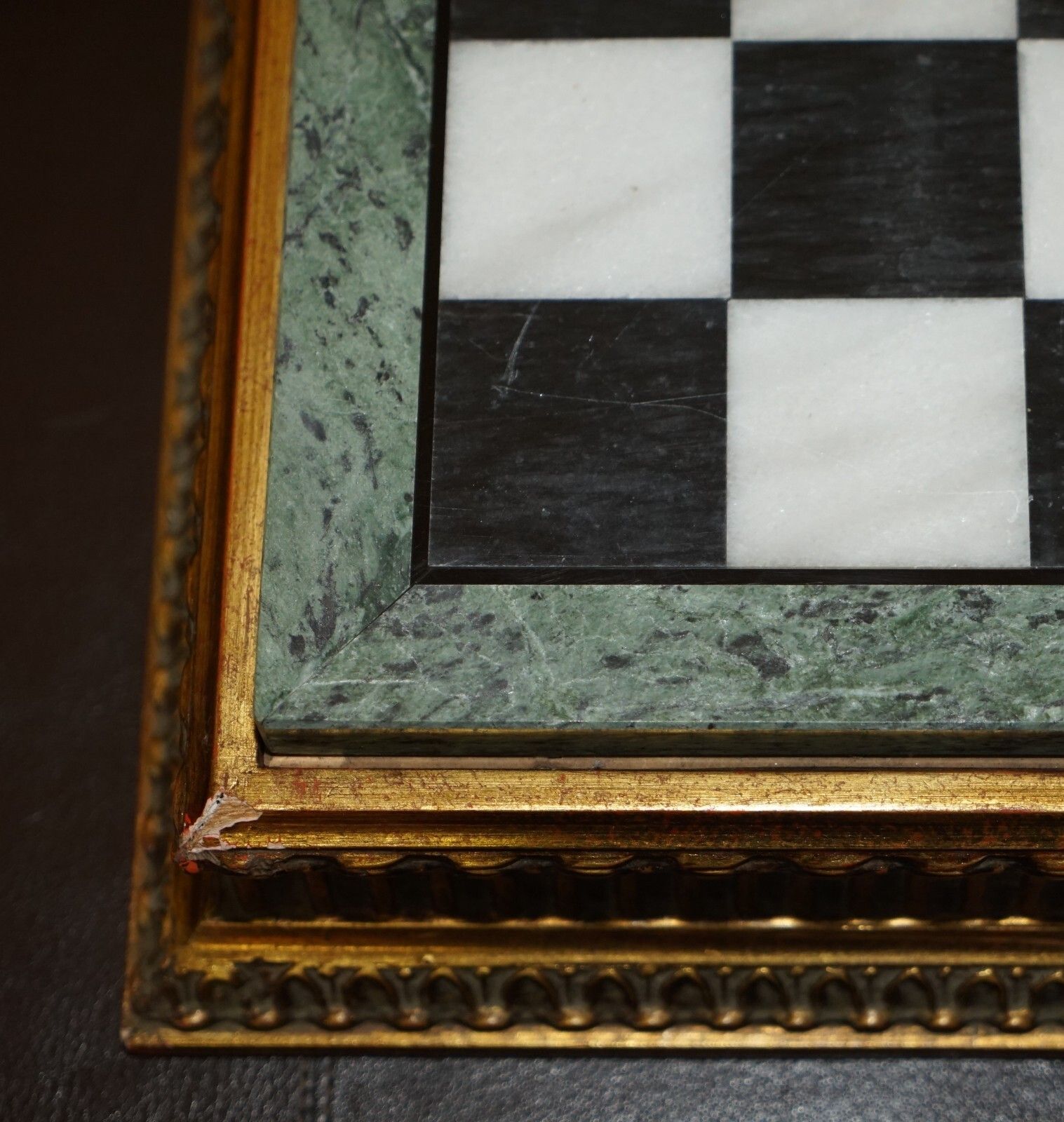 photo buy Antique Victorian Staunton Chess Pieces Set + Italian Marble Giltwood Chessboard