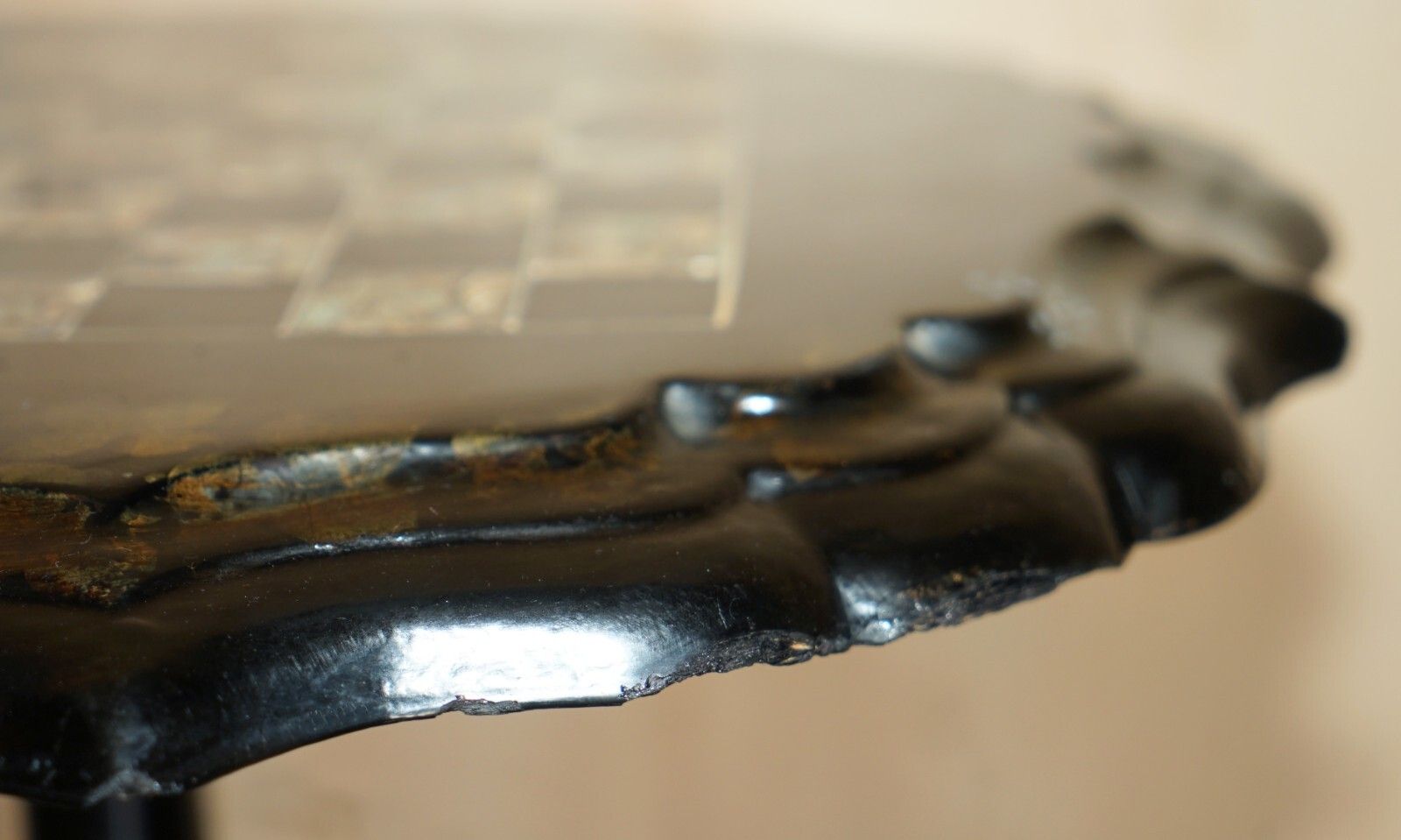 Stunning Antique Victorian 1860 Black Lacquer Mother Of Pearl Chess Games Table photo 2500.0