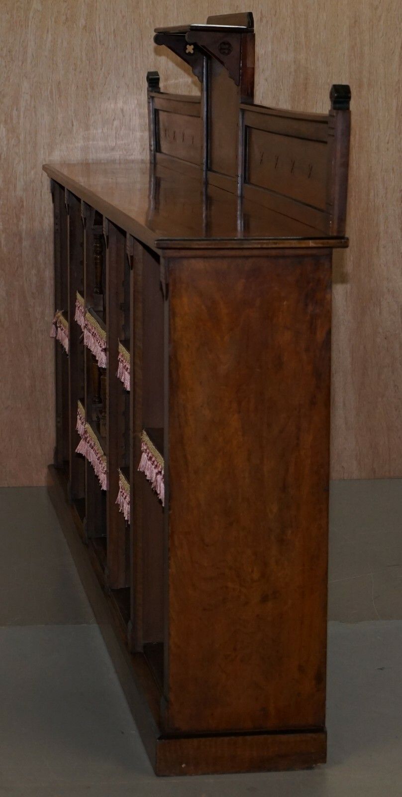 3300.0 Important Gothic Pugin Style Victorian Walnut Dwarf Open Bookcase 274cm Wide photo