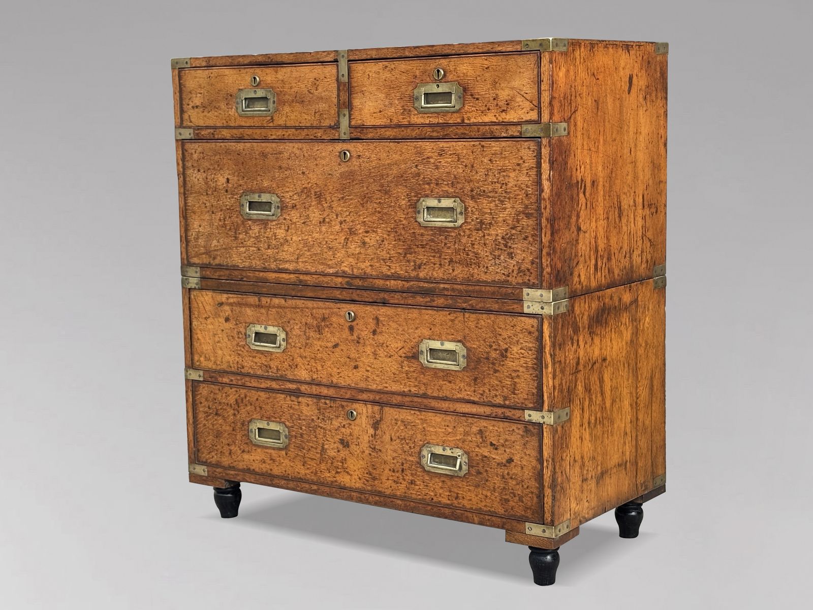 19th Century Oak Military Campaign Chest Of Drawers, C1840