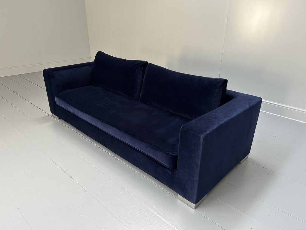 Ligne Roset “Rive Gauche” 3 Seat Sofa & Ottoman – In Midnight Blue Velvet photo vintage