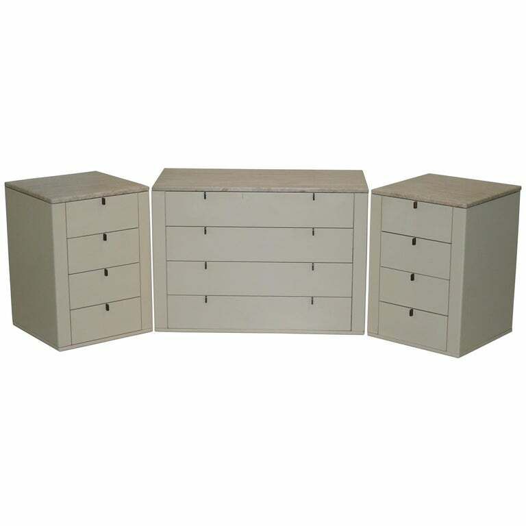 Interlubke Made In Germany Marble Topped Chest Of & Pair Of Bedside Drawers