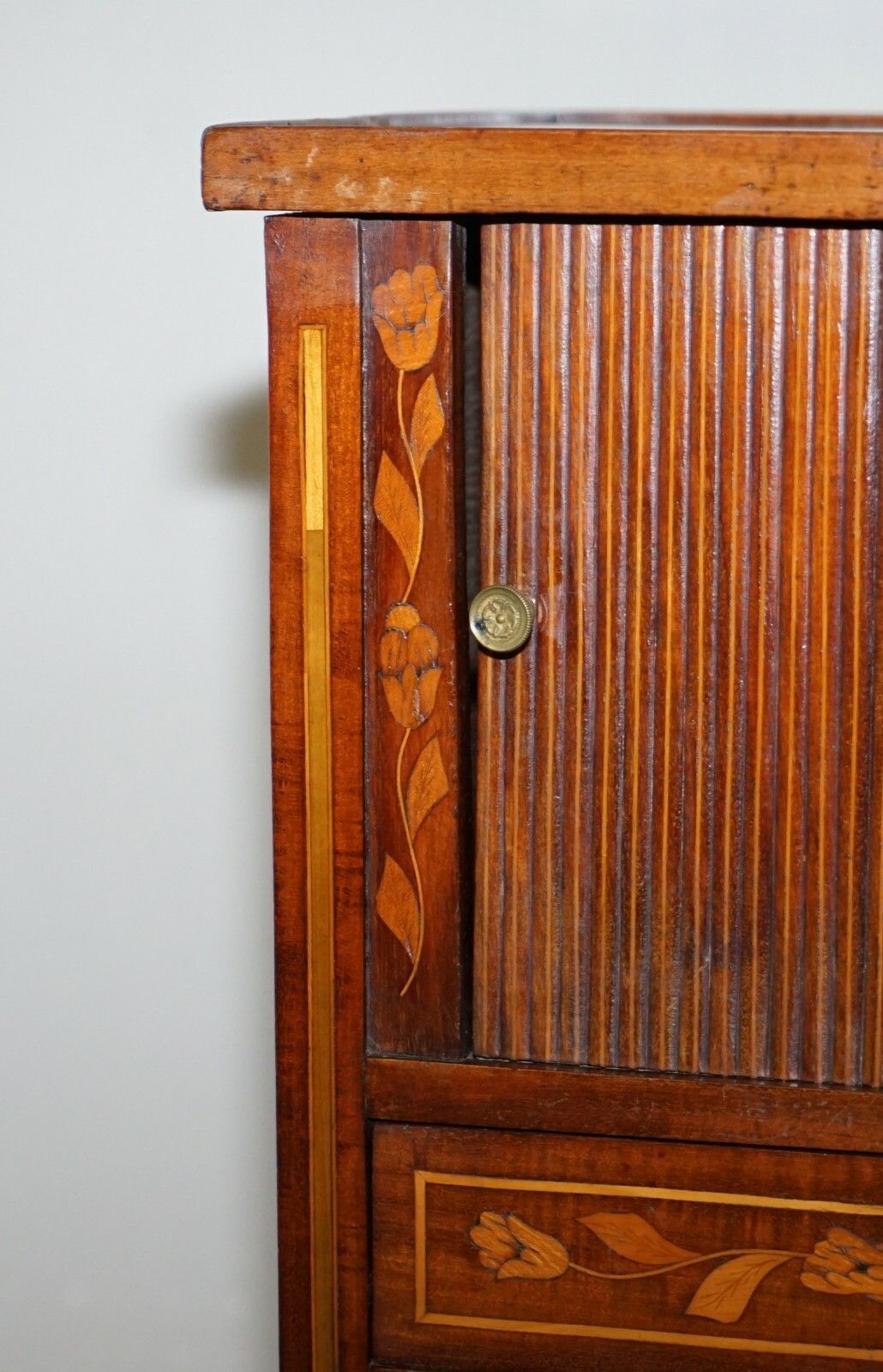 Rare 19th Century Dutch Marquetry Inlaid Side Table With Tambour Fronted Door photo buy