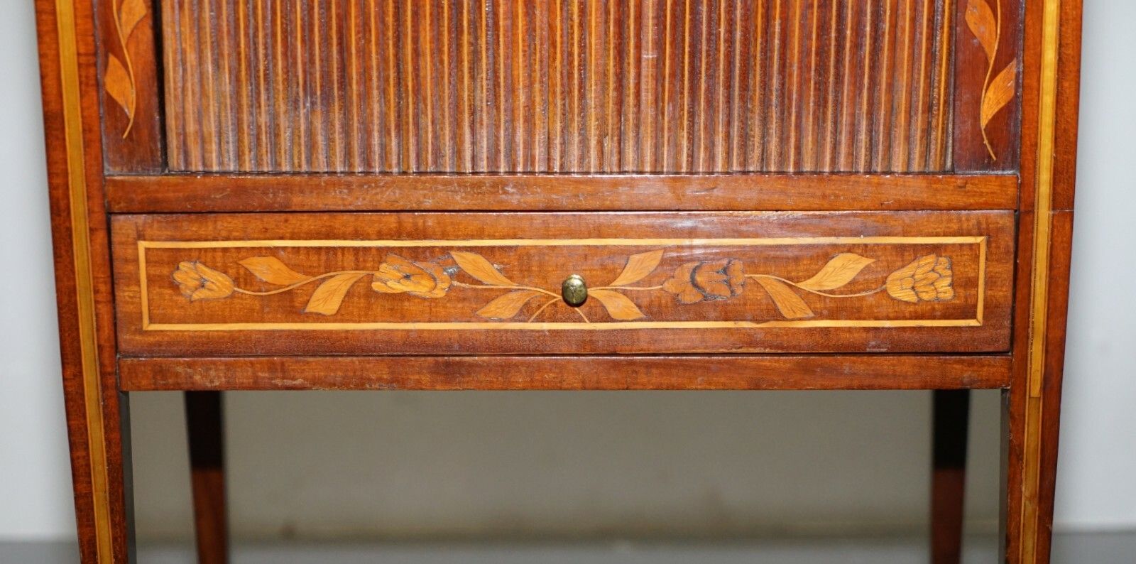 Rare 19th Century Dutch Marquetry Inlaid Side Table With Tambour Fronted Door photo vintage
