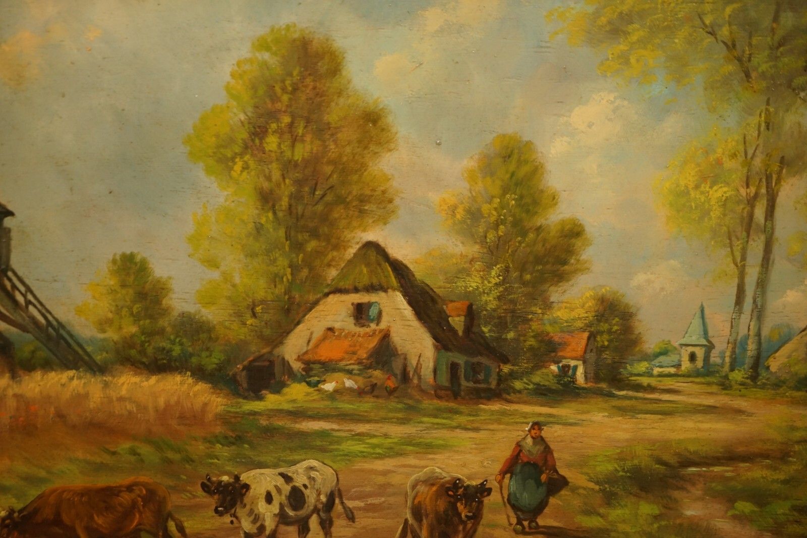 photo vinterior Massive Antique Flemish Oil Painting Signed Jihuitog Circa 1880 Rural Scene