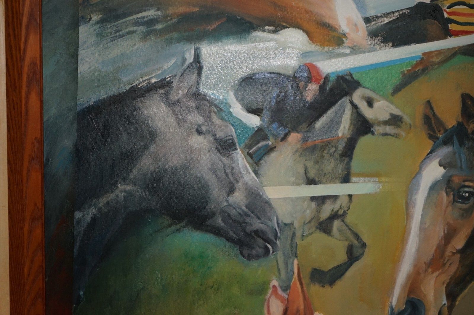 Large Original Felicity Priest 2000 Signed Oil Painting Lynda's Five Race Horses photo vinterior