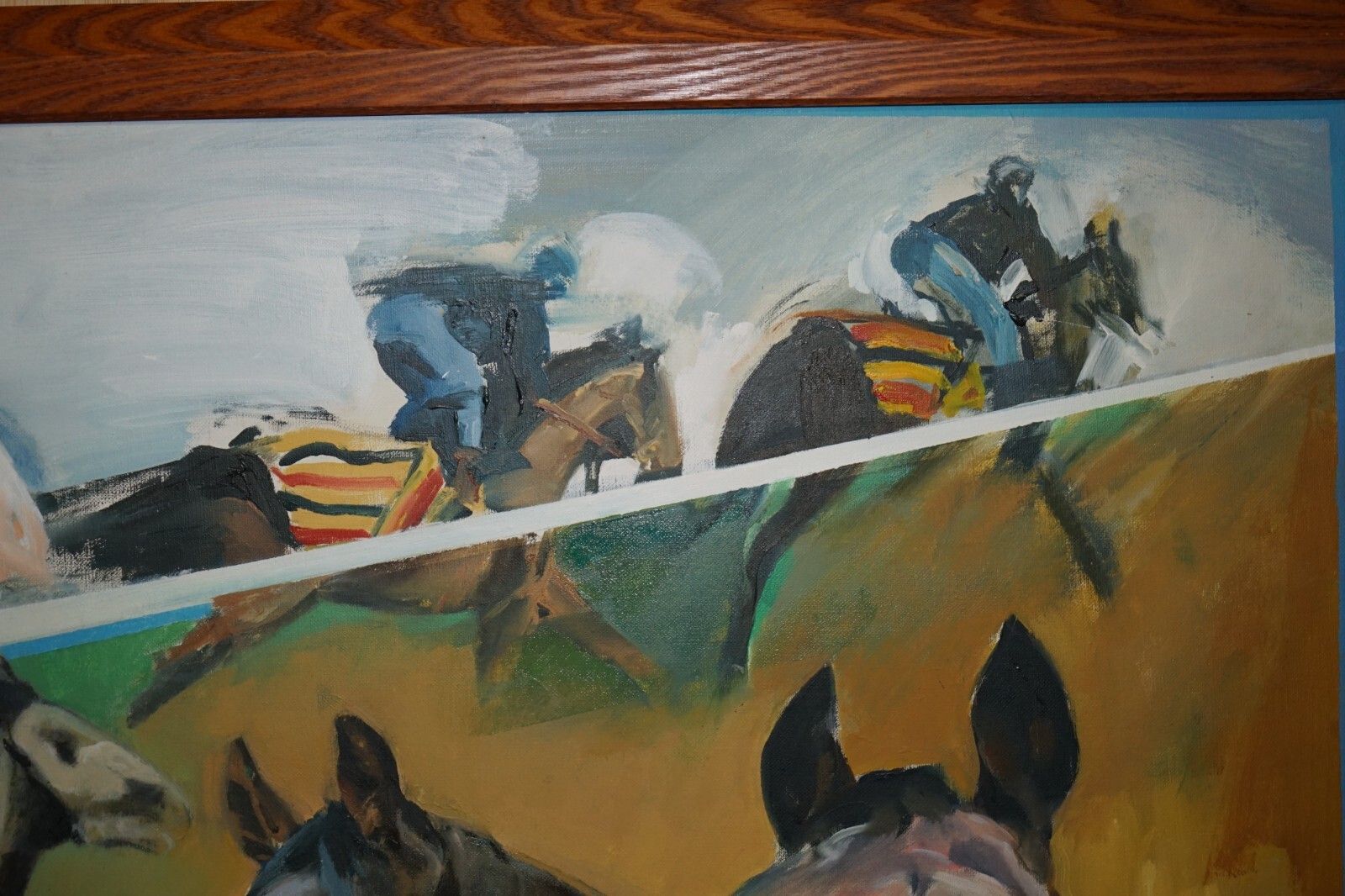 Large Original Felicity Priest 2000 Signed Oil Painting Lynda's Five Race Horses photo vintage