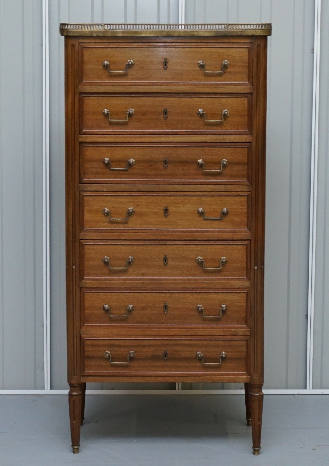 Rare 19th Century French Marble Topped Brass Gallery Semainier Chest Of Drawers photo furniture