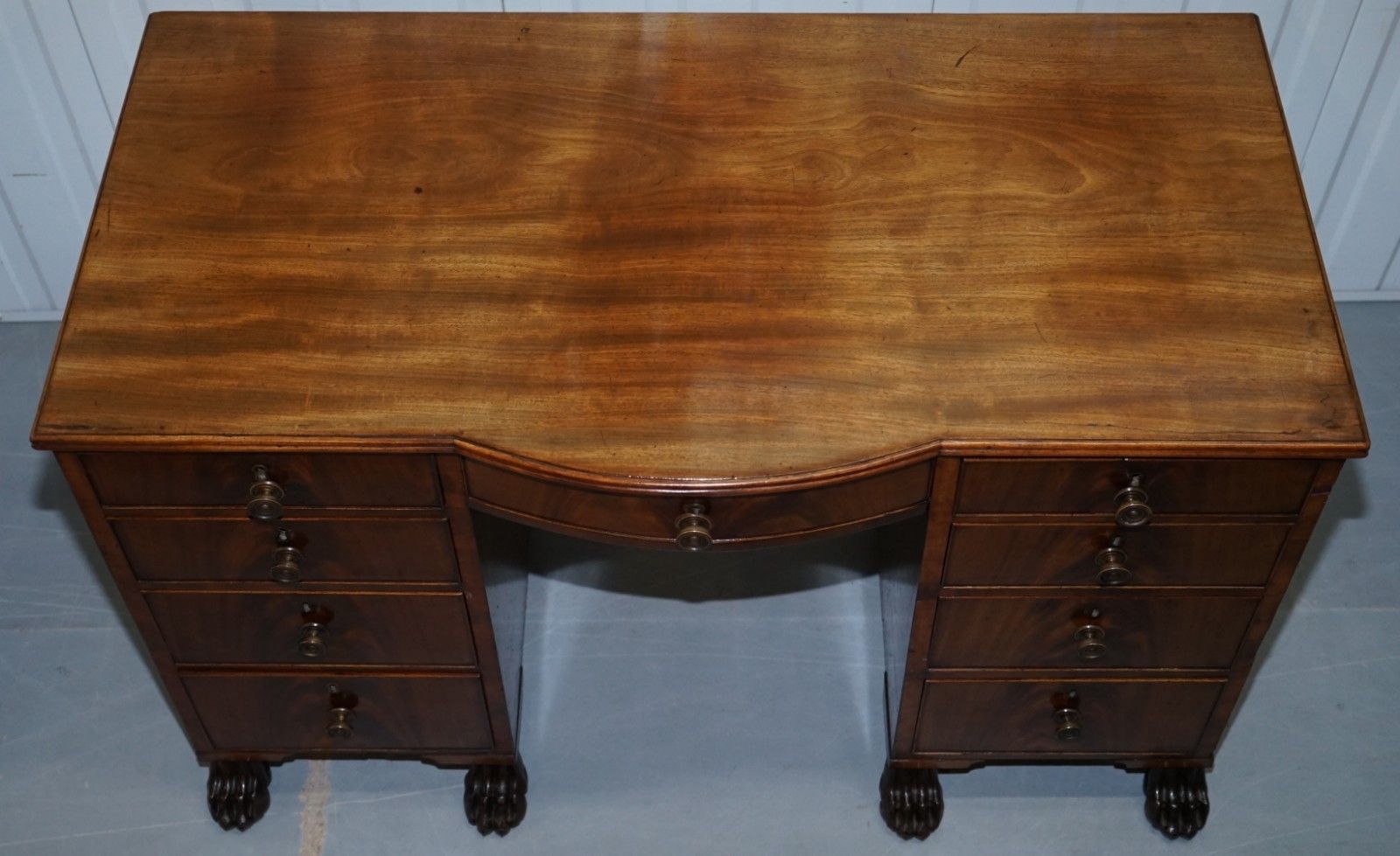 Exquisite Regency Period 1815 Mahogany Kneehole Desk With Lion Hairy Paw Feet photo for sale