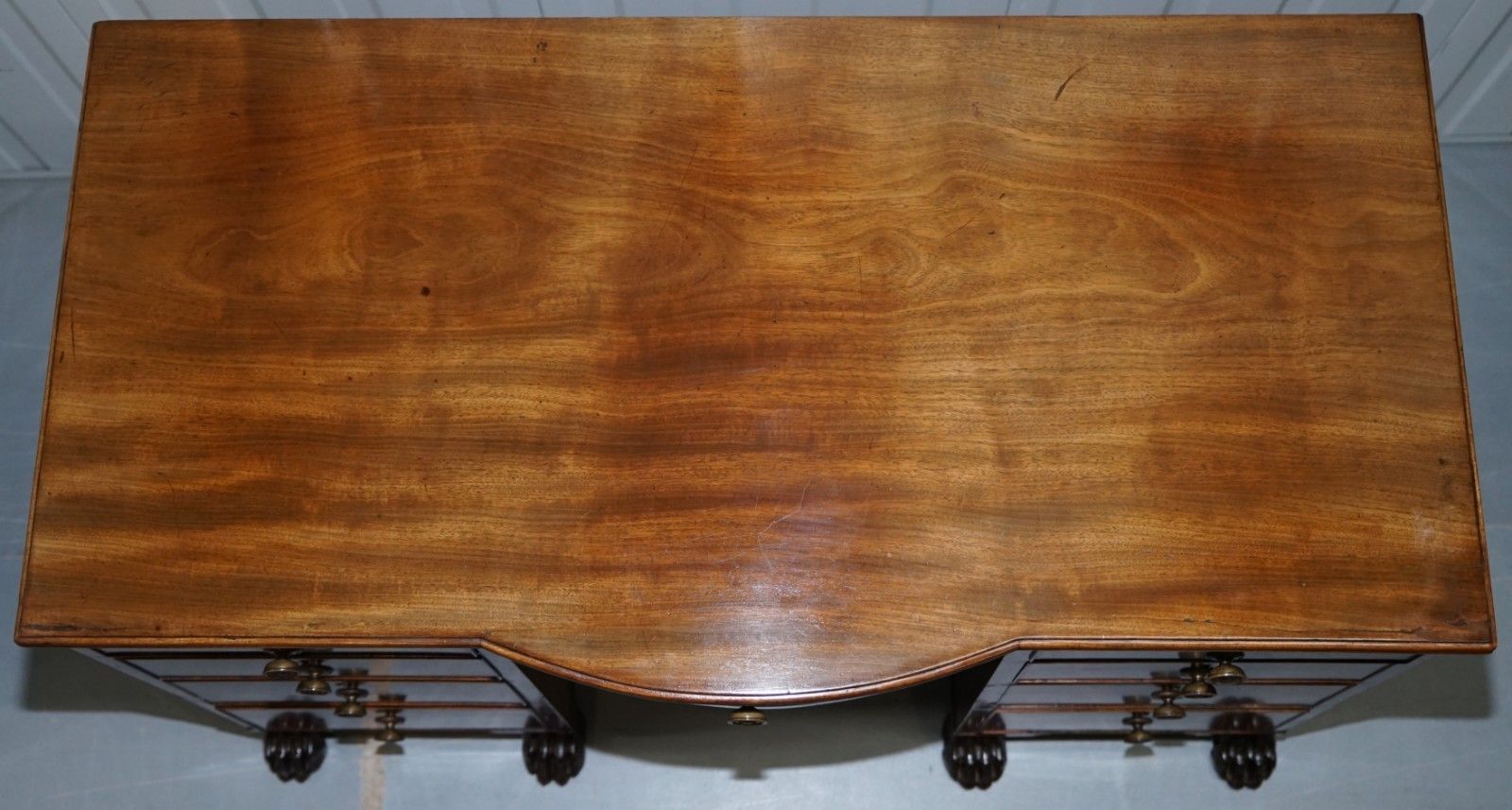Exquisite Regency Period 1815 Mahogany Kneehole Desk With Lion Hairy Paw Feet photo Furniture