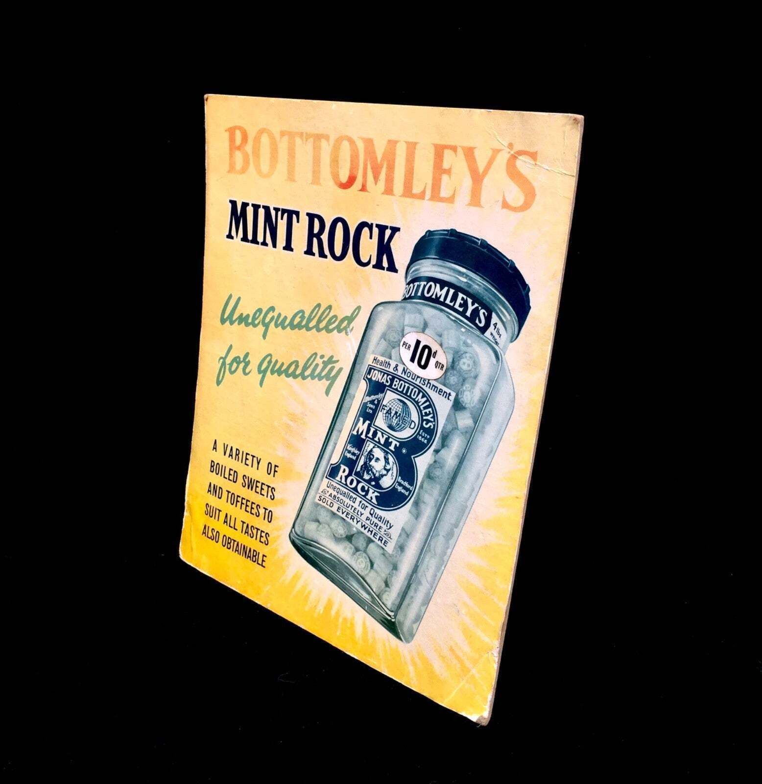 Antique Advertising Showcard / Shop Display Bottomley's Mint Rock Sign C.1940