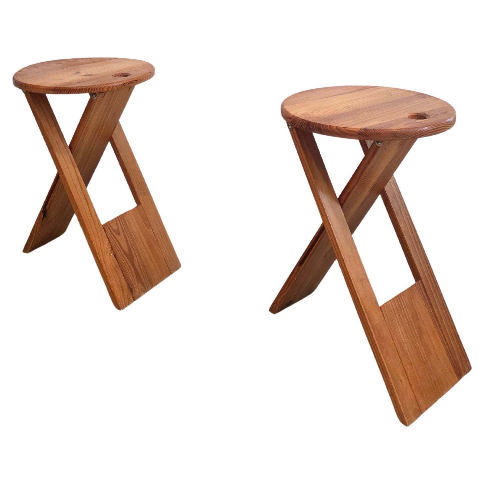 Folded  Set Of Stools In Wood, Brown Color, By Adrian Reed, France, 1970