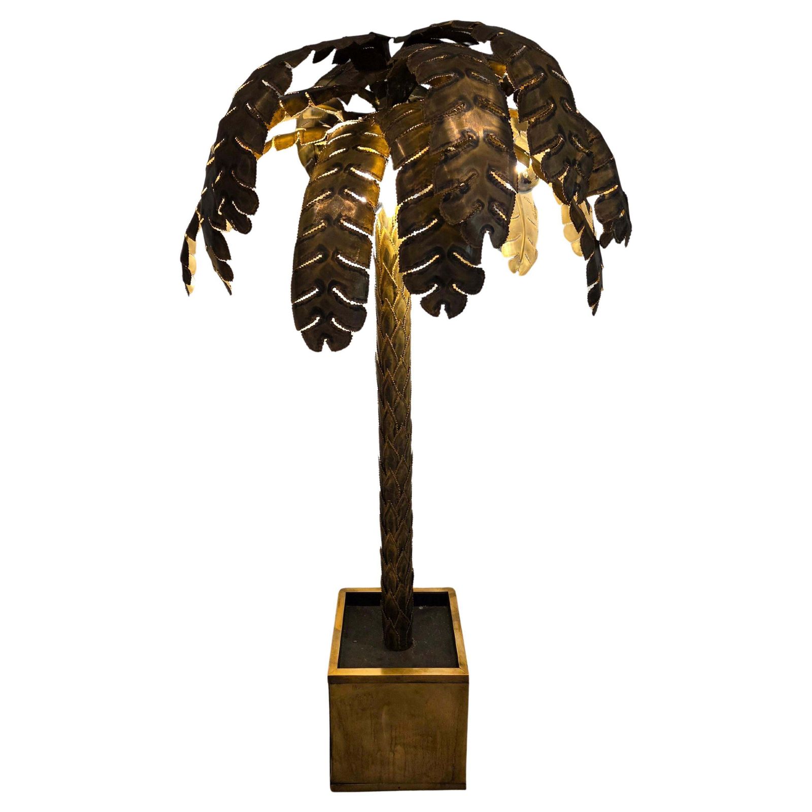 Maison Jansen Vintage Brass Palm Floor Lamp, 1970s, France