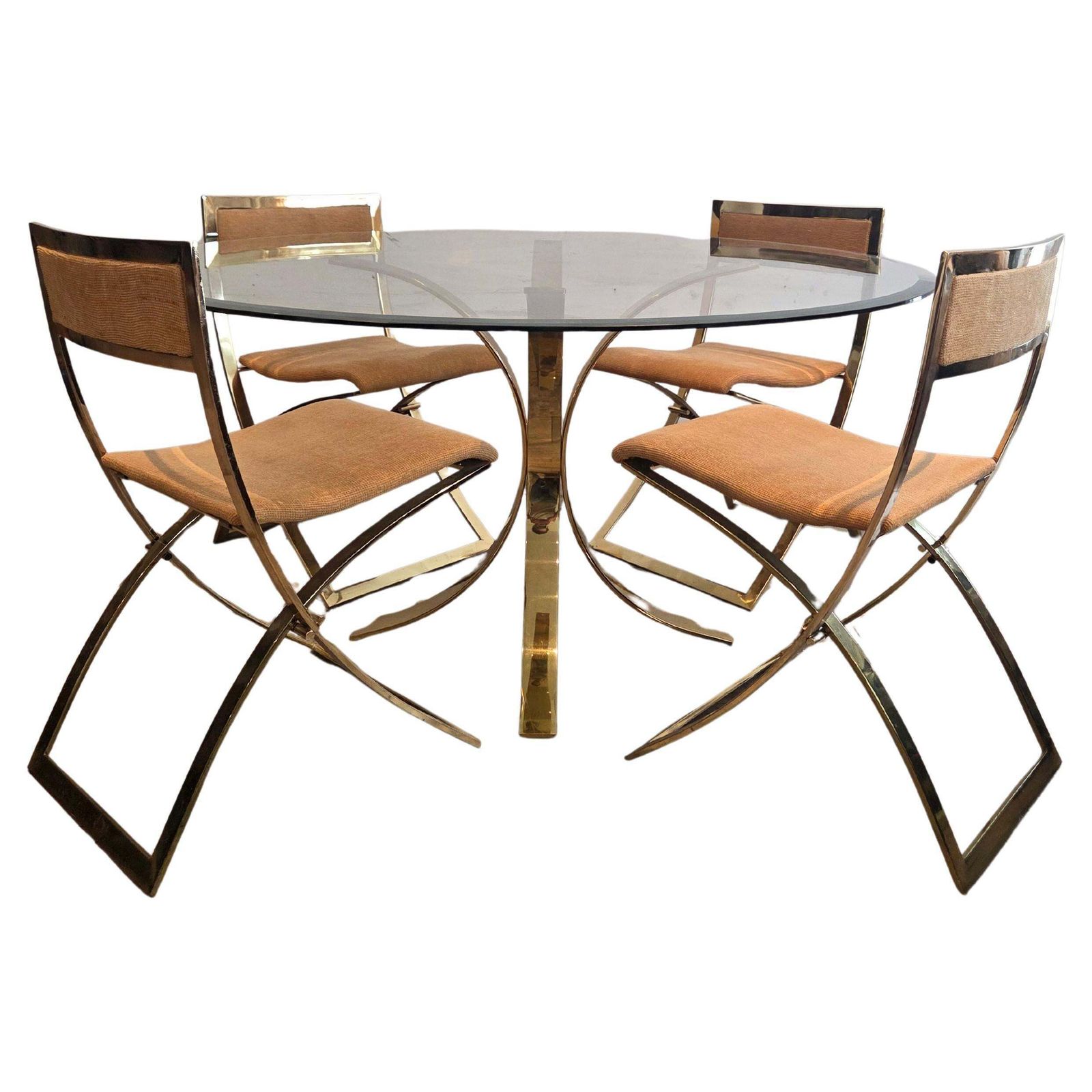 1970s Marcello Cuneo, Luisa Brass Folding Chairs And Table, 1970s