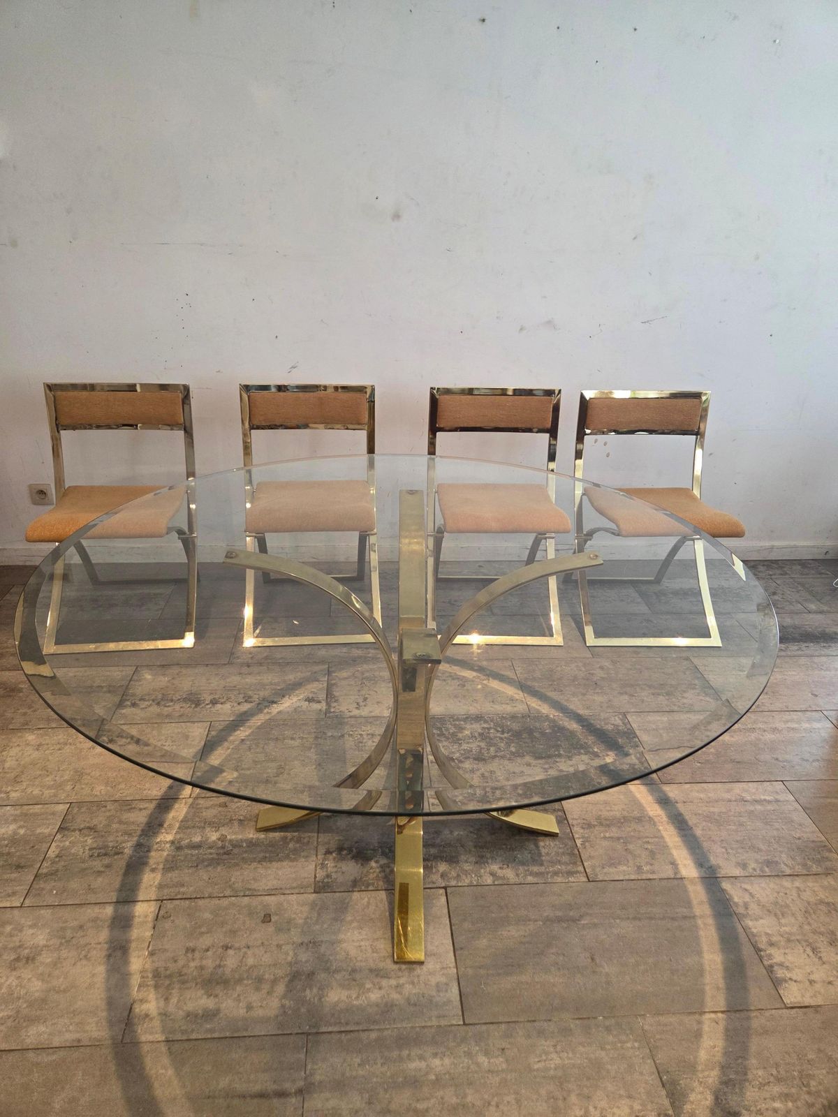 1970s Marcello Cuneo, Luisa Brass Folding Chairs And Table, 1970s photo for sale