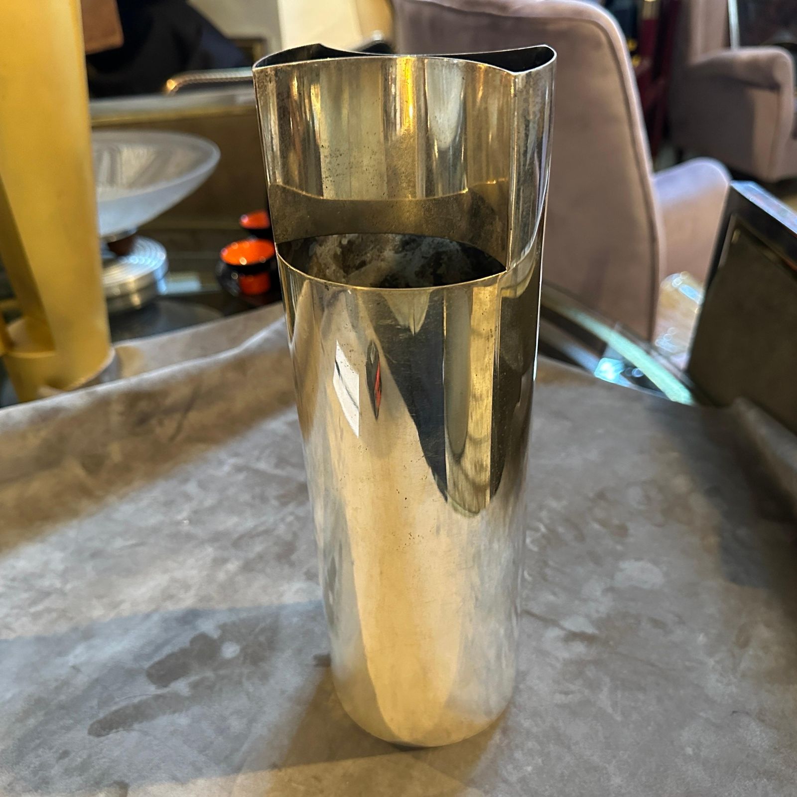 1970s Sabattini Style Minimalist Silver Plated Italian Vase photo furniture