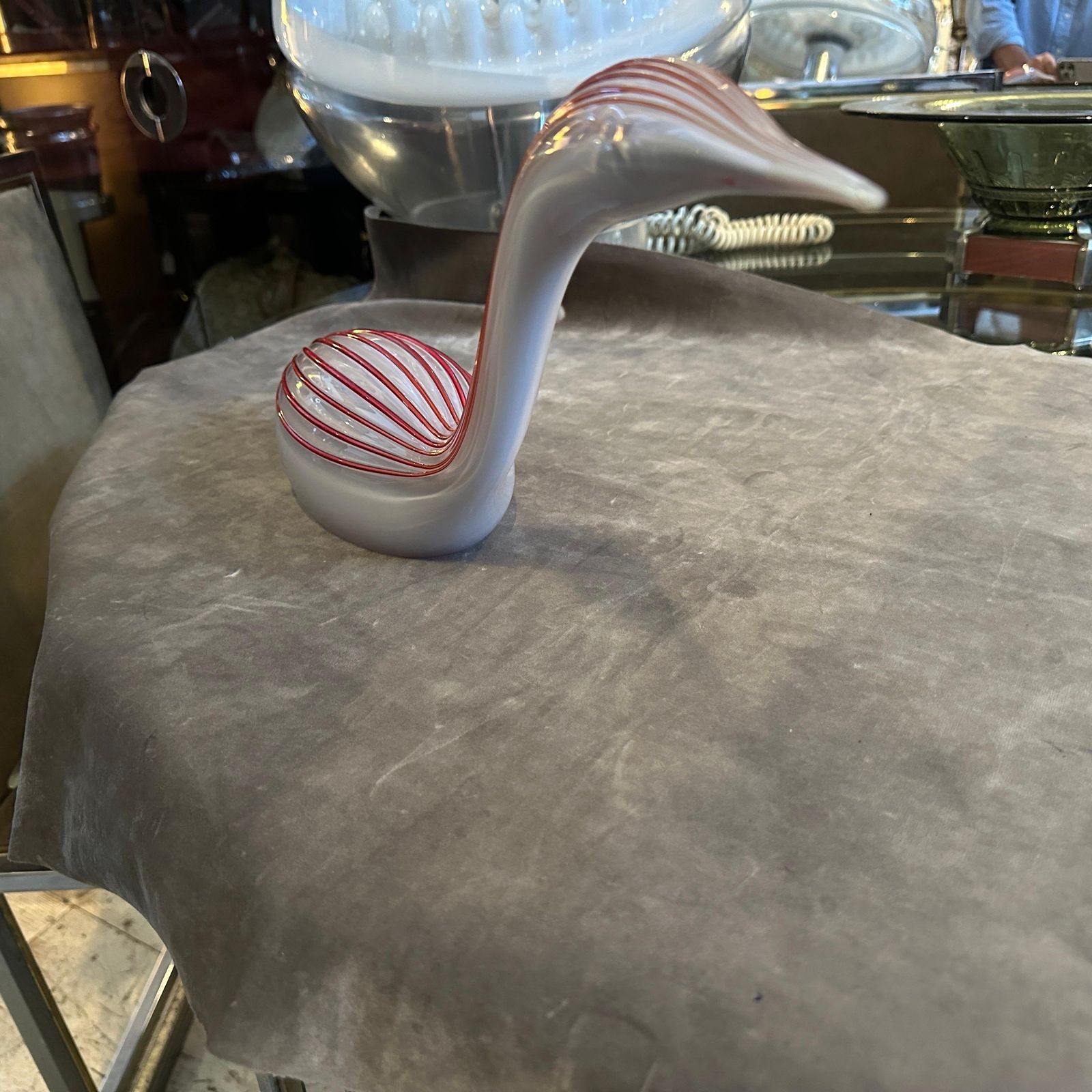 1970s Modern Gray And Red Murano Glass Sculpture Of A Duck By Seguso photo vintage