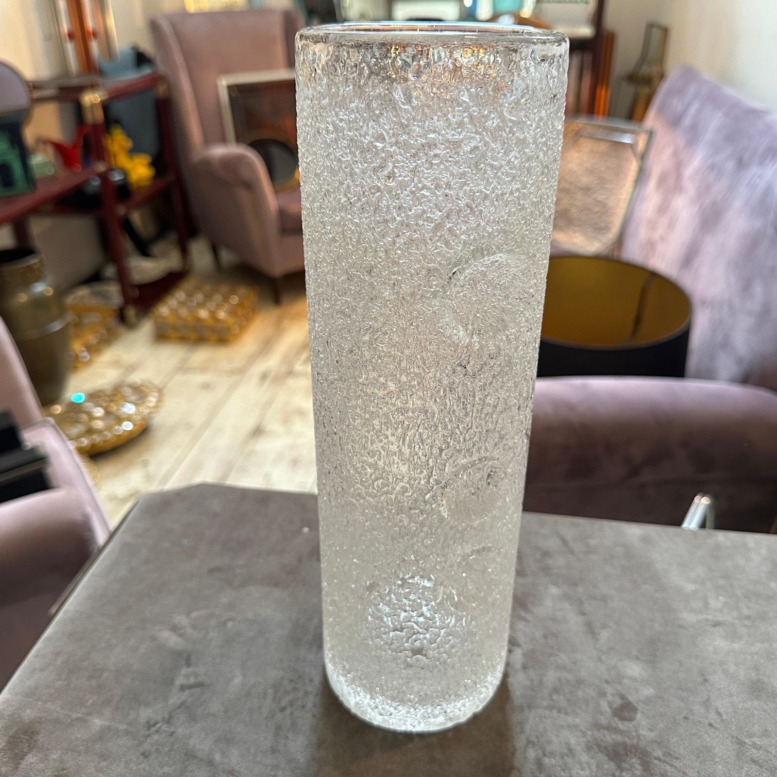 1980s Brutalist Clear Glass Cylinder Vase By Jan Gabrhel photo for sale